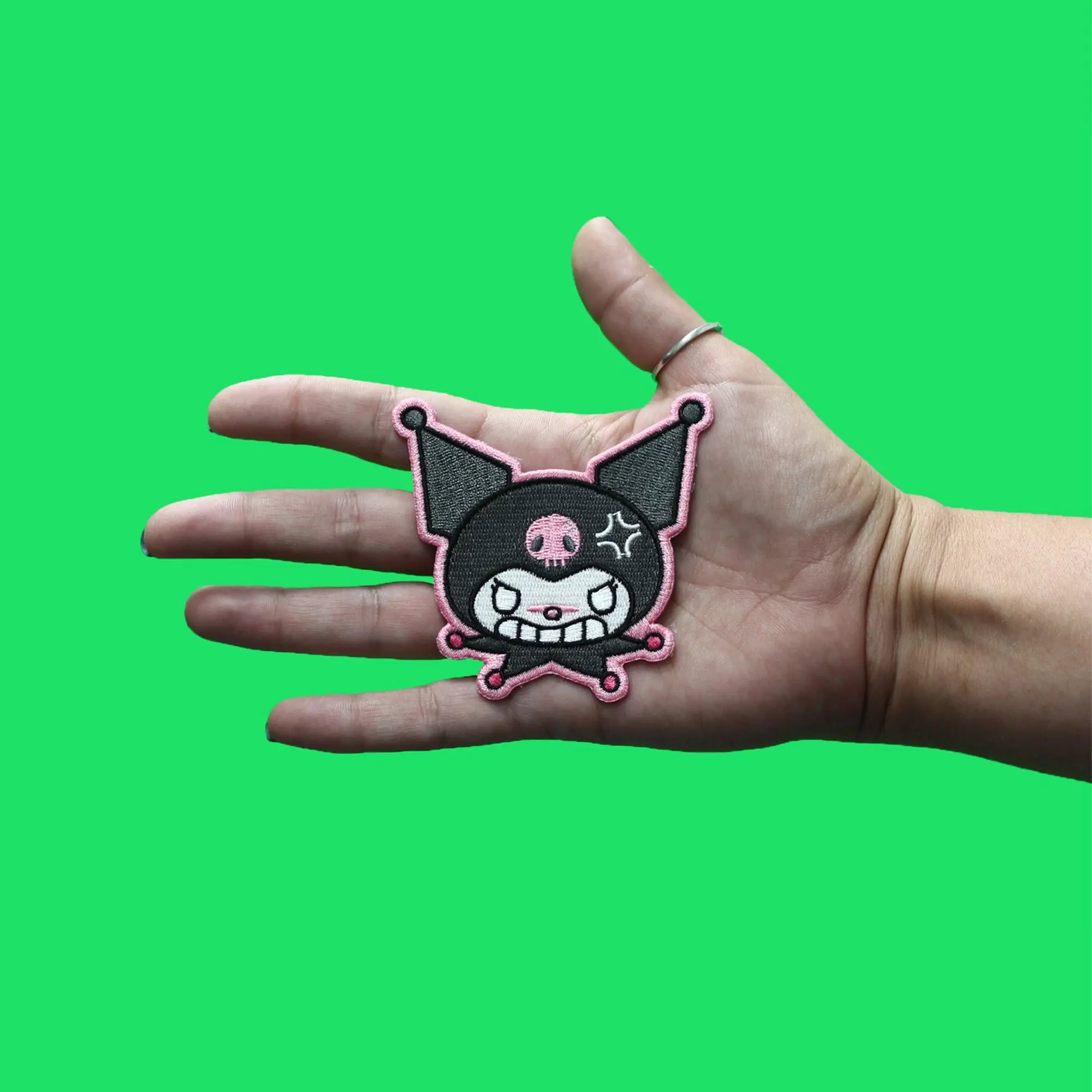 Kuromi Mad Face Patch Hello Kitty Biker Embroidered Iron On