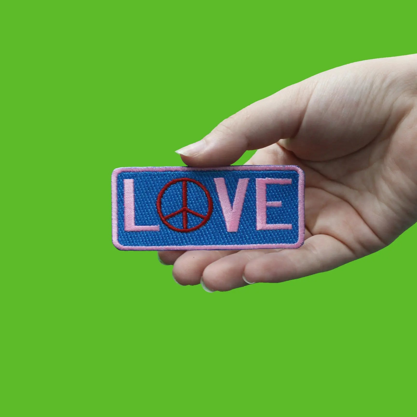 Hippie Love Script With Peace Sign Embroidered Iron On Patch