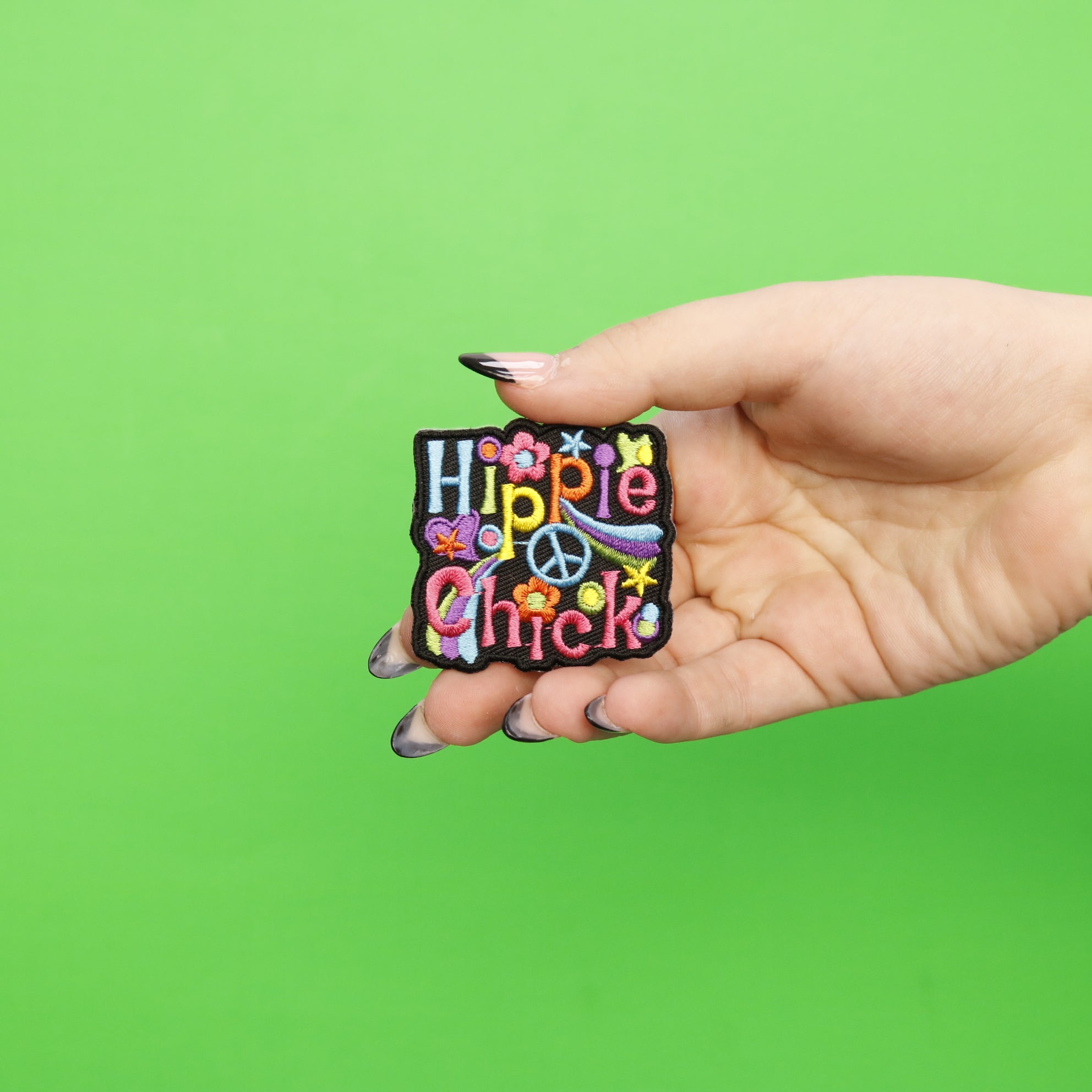 Hippie Chick 70's Retro Peace Script Embroidered Iron On Patch