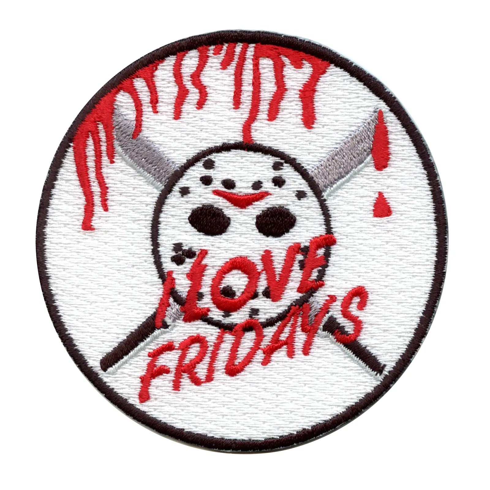 Jason "I LOVE FRIDAYS" Hockey Mask And Machetes Embroidered Iron On Patch