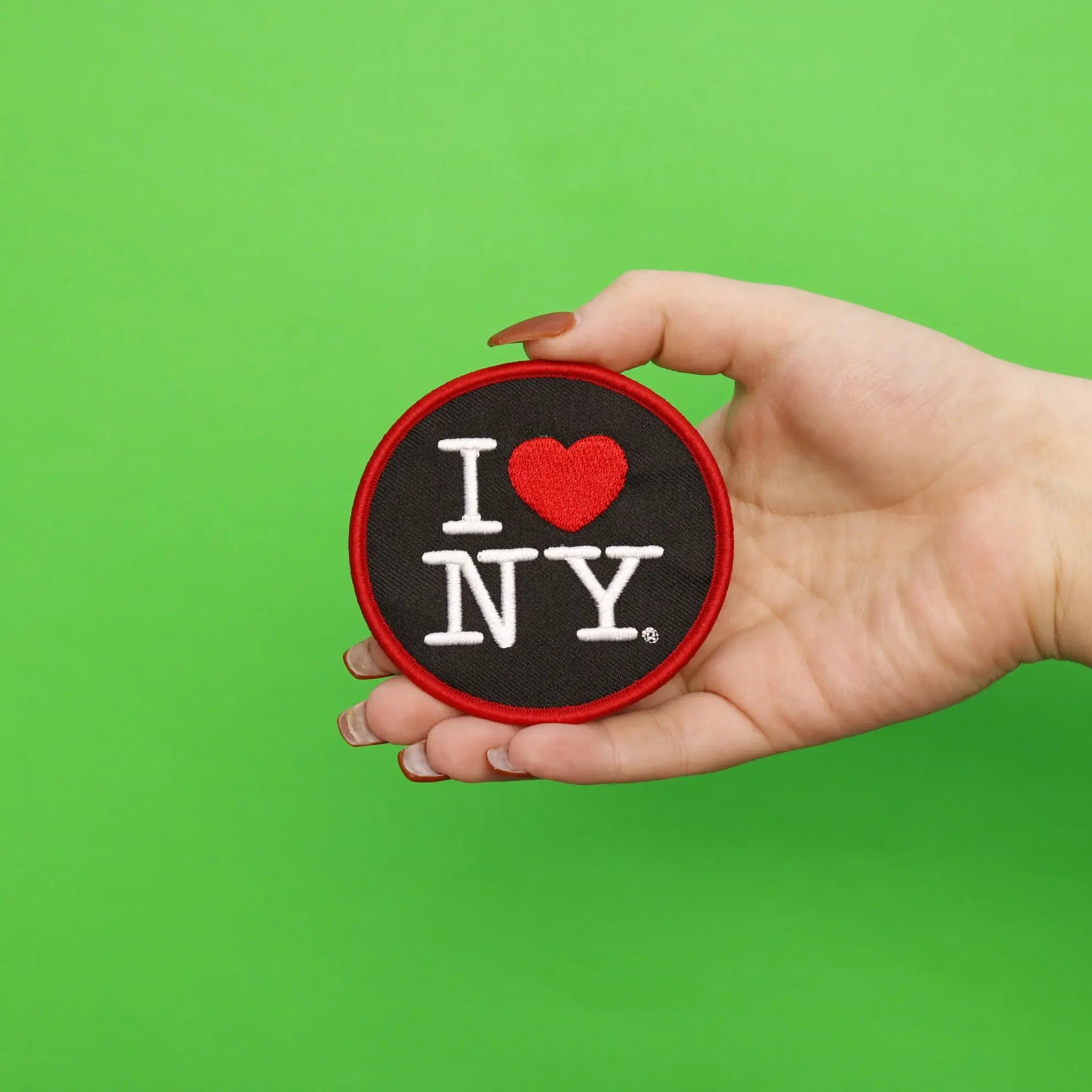I Love New York Round Iron-On Patch Black/White