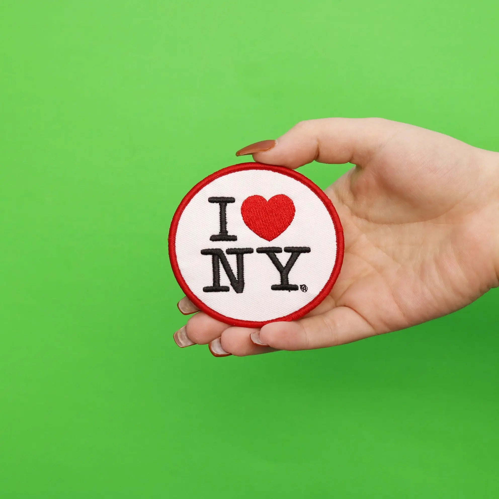 I Love New York Round Iron-On Patch Black/White