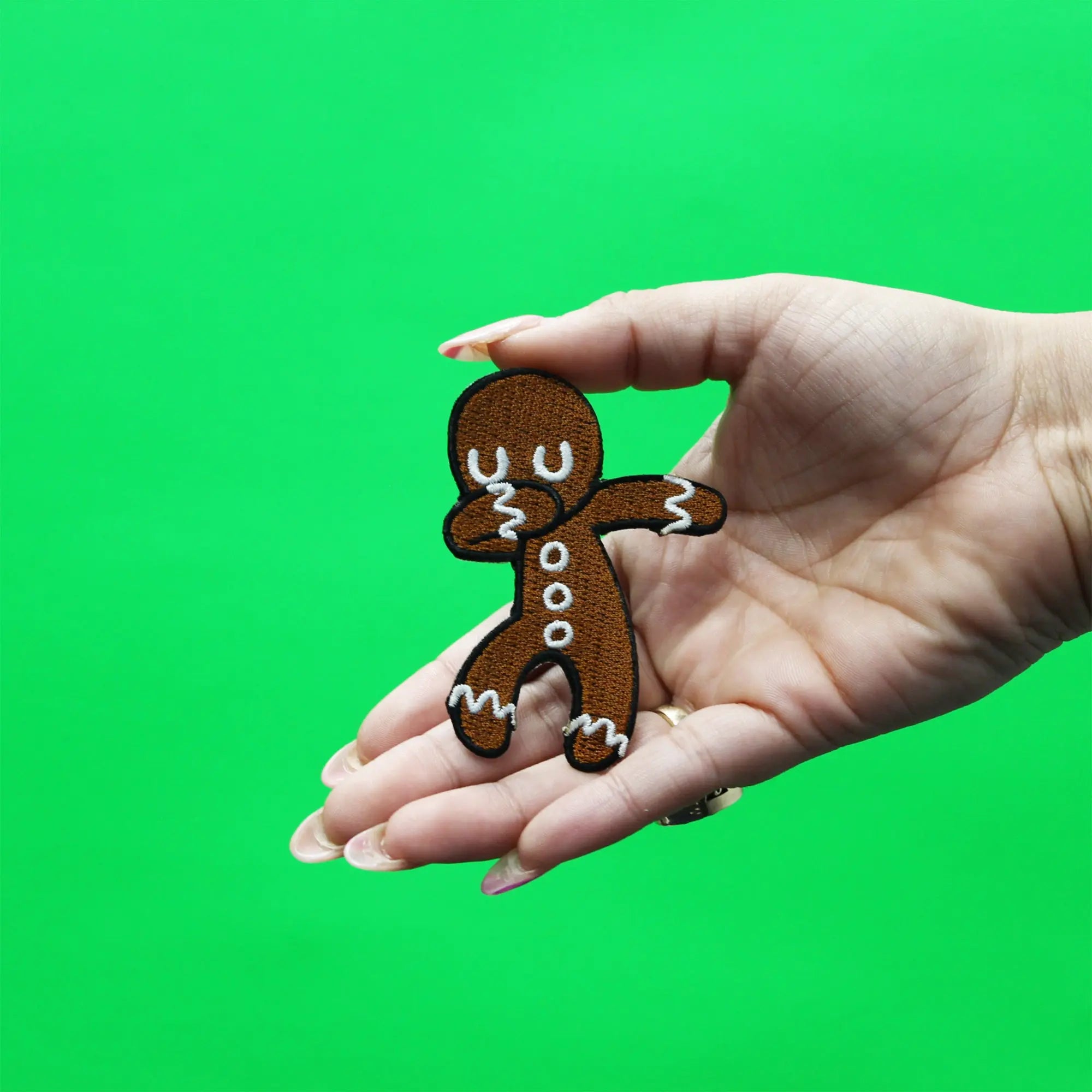 Dabbing Gingerbread Man Embroidered Iron On Patch