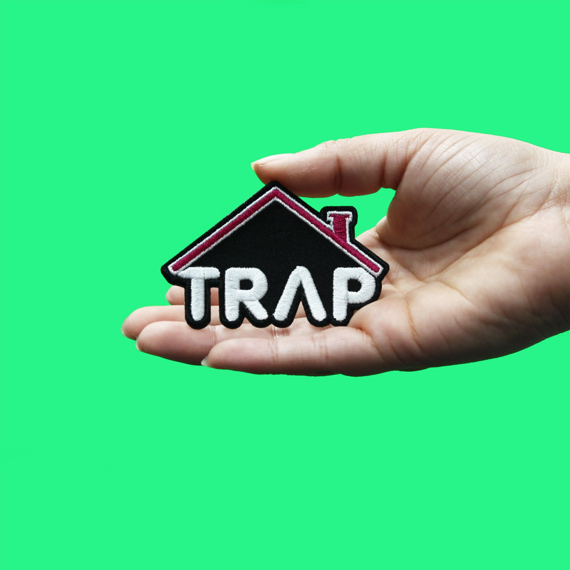 Neon Trap House Patch Popular Pink Script Embroidered Iron On