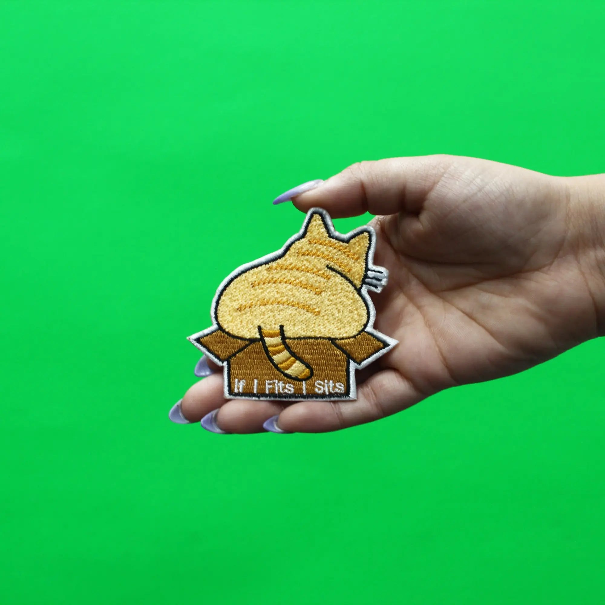 If I Fits I Sits Patch Cat In Box Embroidered Iron On