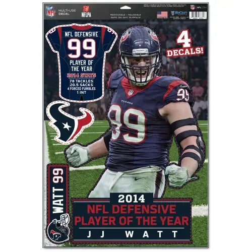 Houston Texans NFL Defensive Player of the Year Multi-Use J.J. Watt Decal 4 Pack