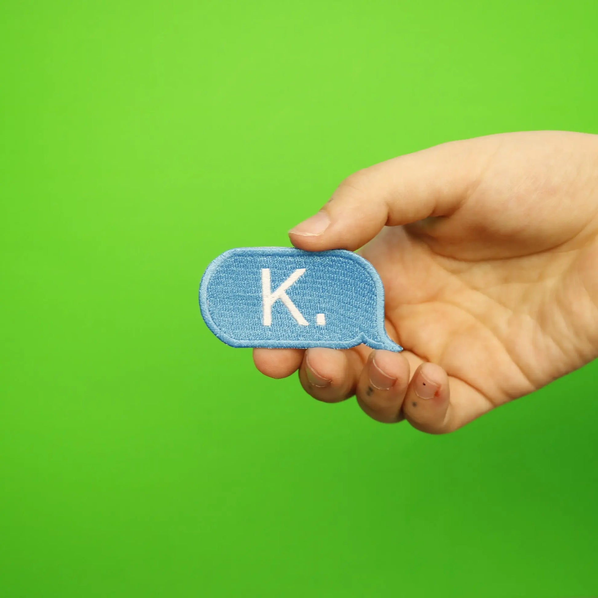 K. Blue Text Bubble Embroidered Iron On Patch