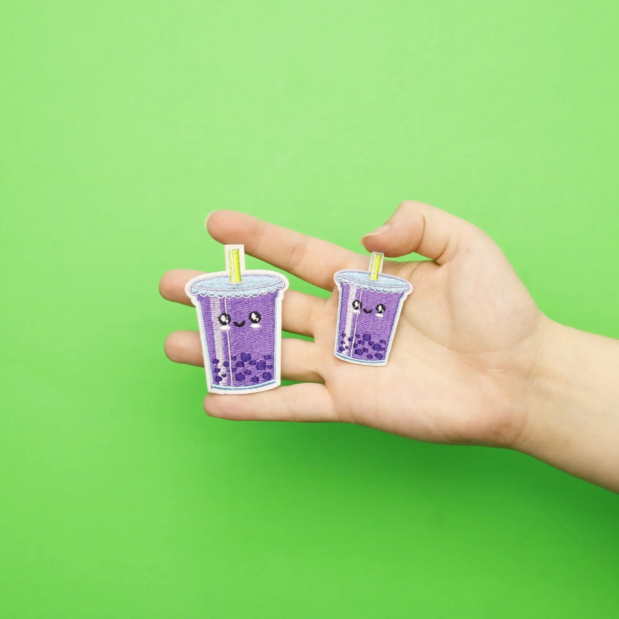 Kawaii Boba Tea Embroidered Iron On Patch (2pc)