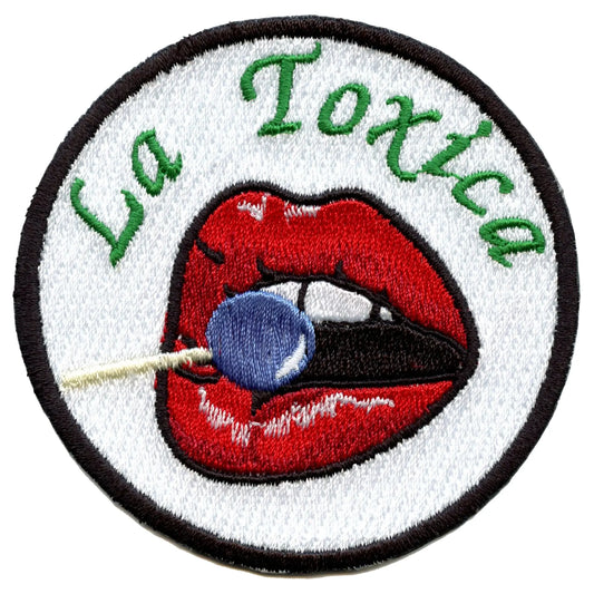 La Toxica Lips With Lollipop Embroidered Iron On Patch