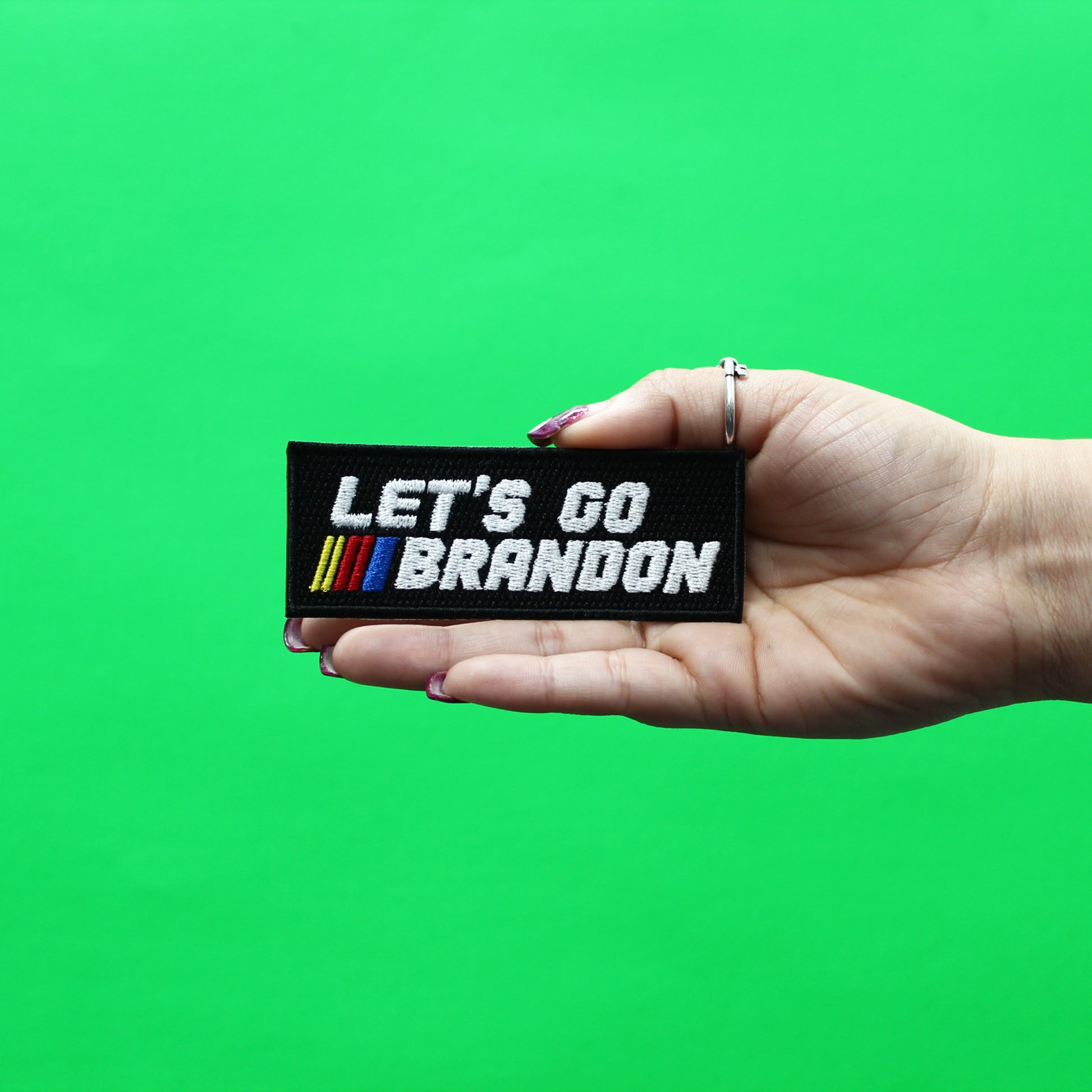 Let's Go Brandon Patch Race Car Parody Embroidered Iron On