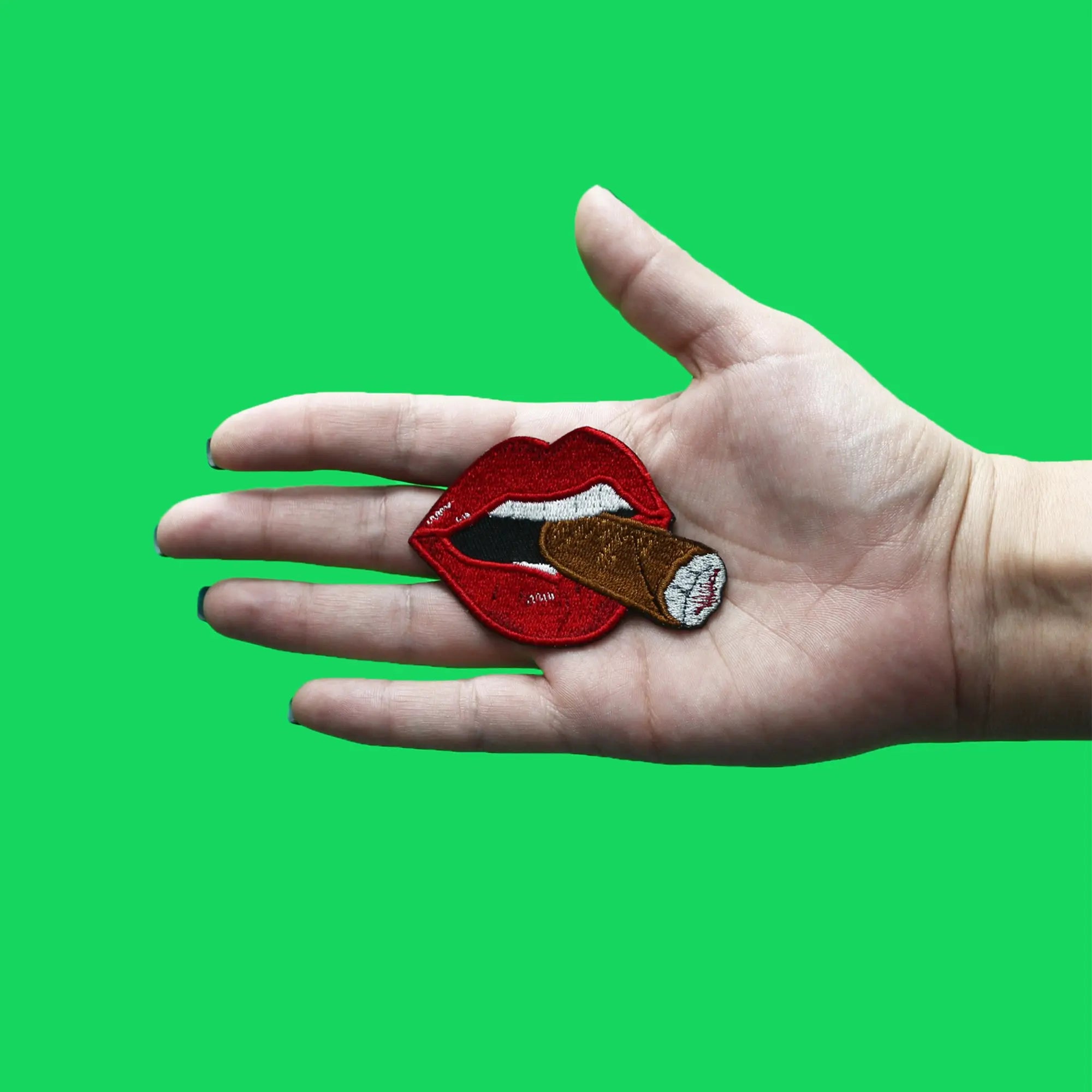 Red Lips Smoking Cigar Patch Stogie Mouth Embroidered Iron On
