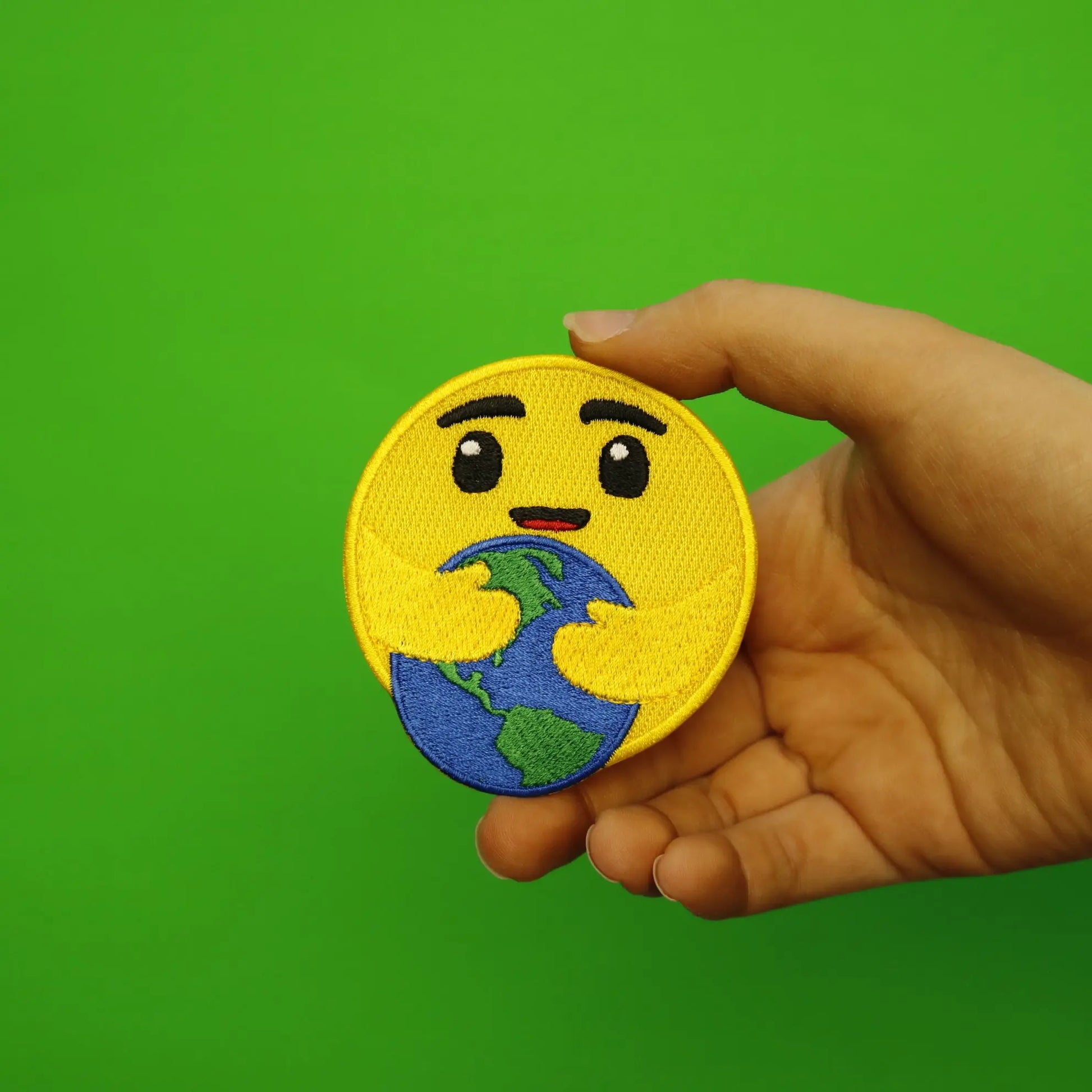 Hugging Earth Emoji Embroidered Iron On Patch