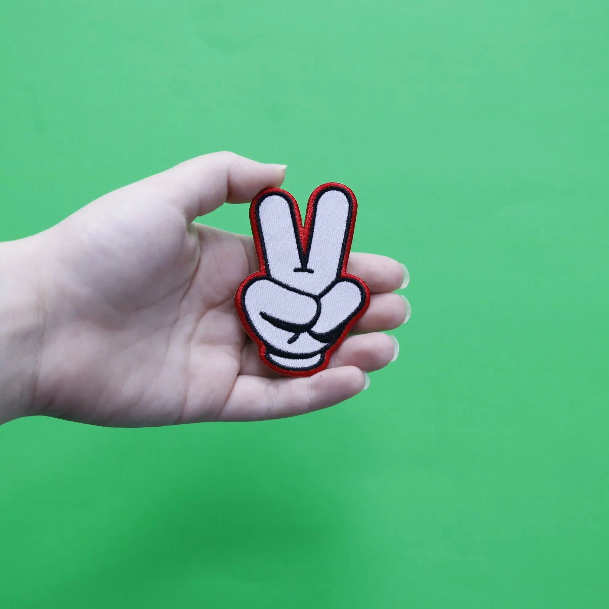 Official Mickey Mouse Glove Peace Sign Embroidered Iron On Patch