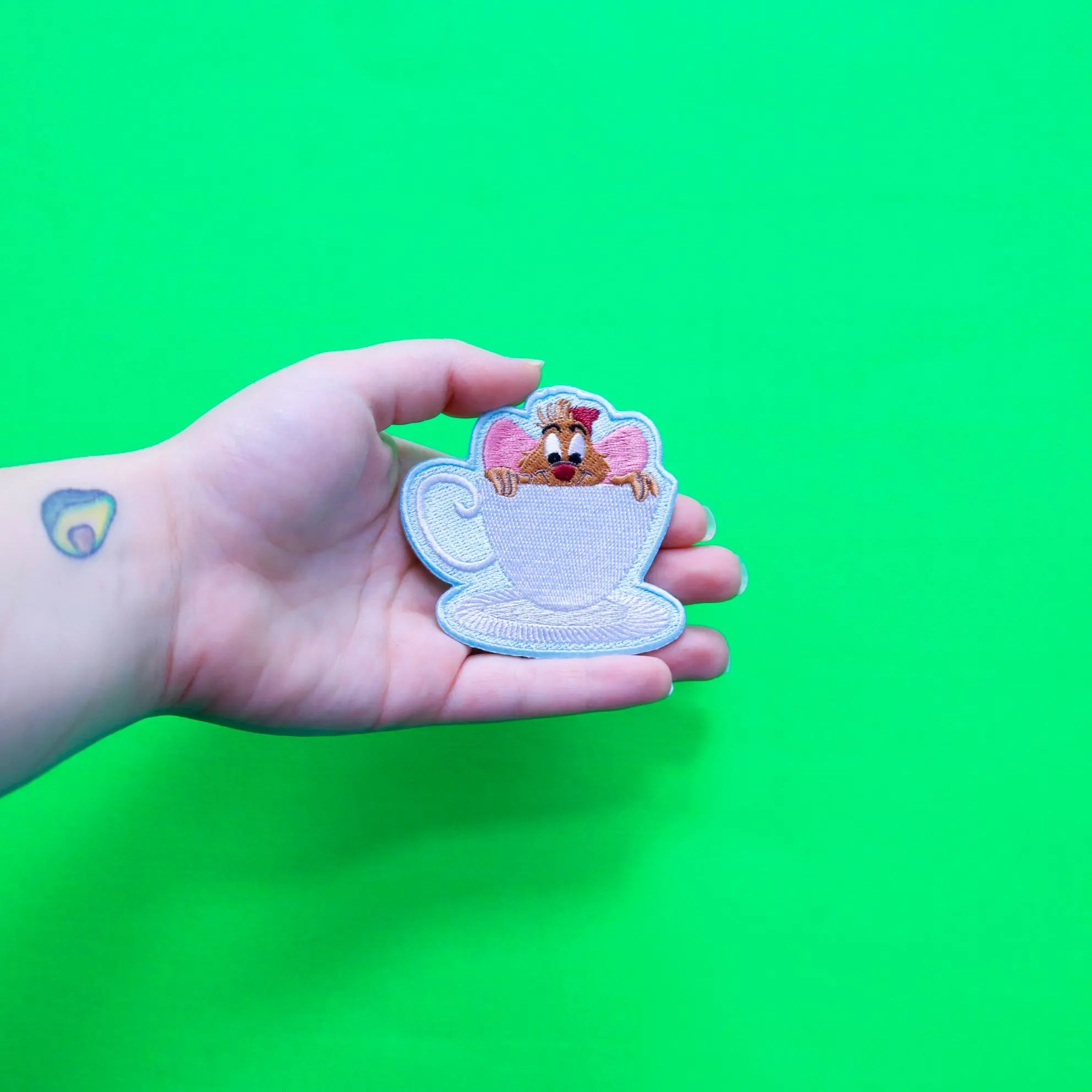 Official Cinderella Jaq In Tea Cup Embroidered Iron On Applique Patch