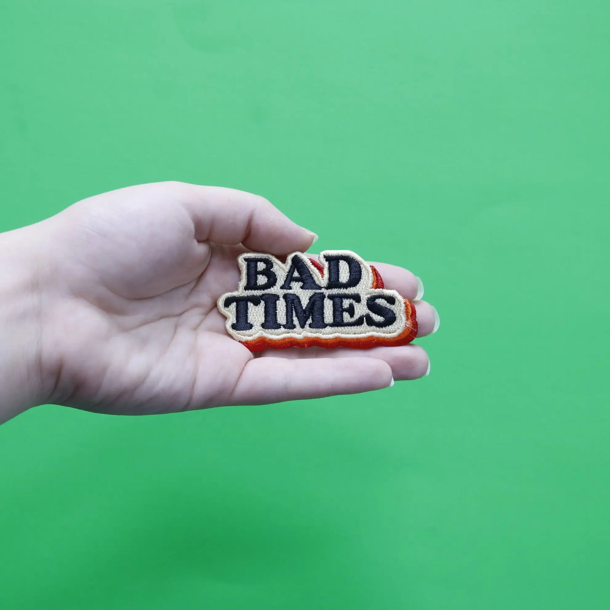 Retro Script Bad Times Embroidered Iron On Patch