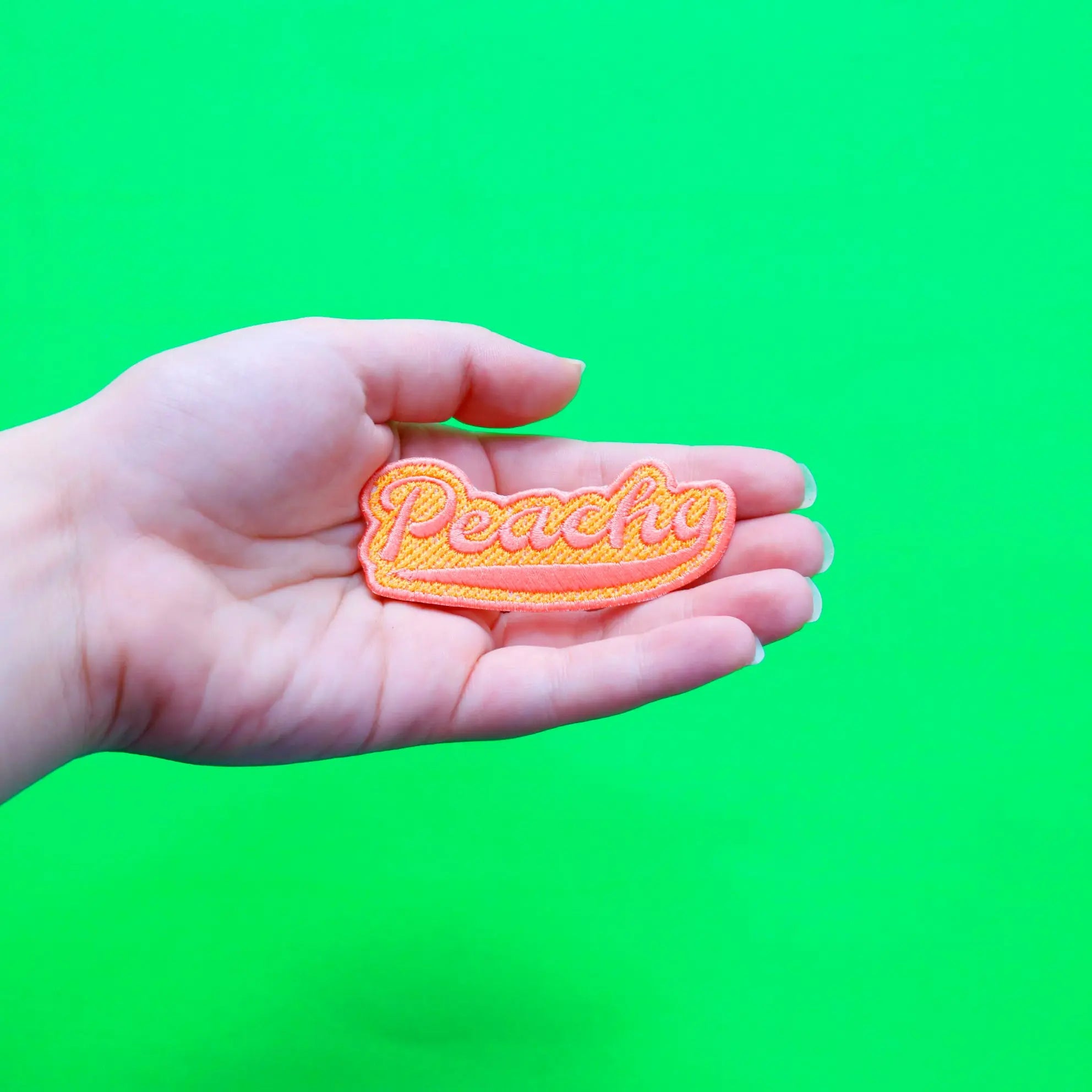 Peachy Script Embroidered Iron On Patch