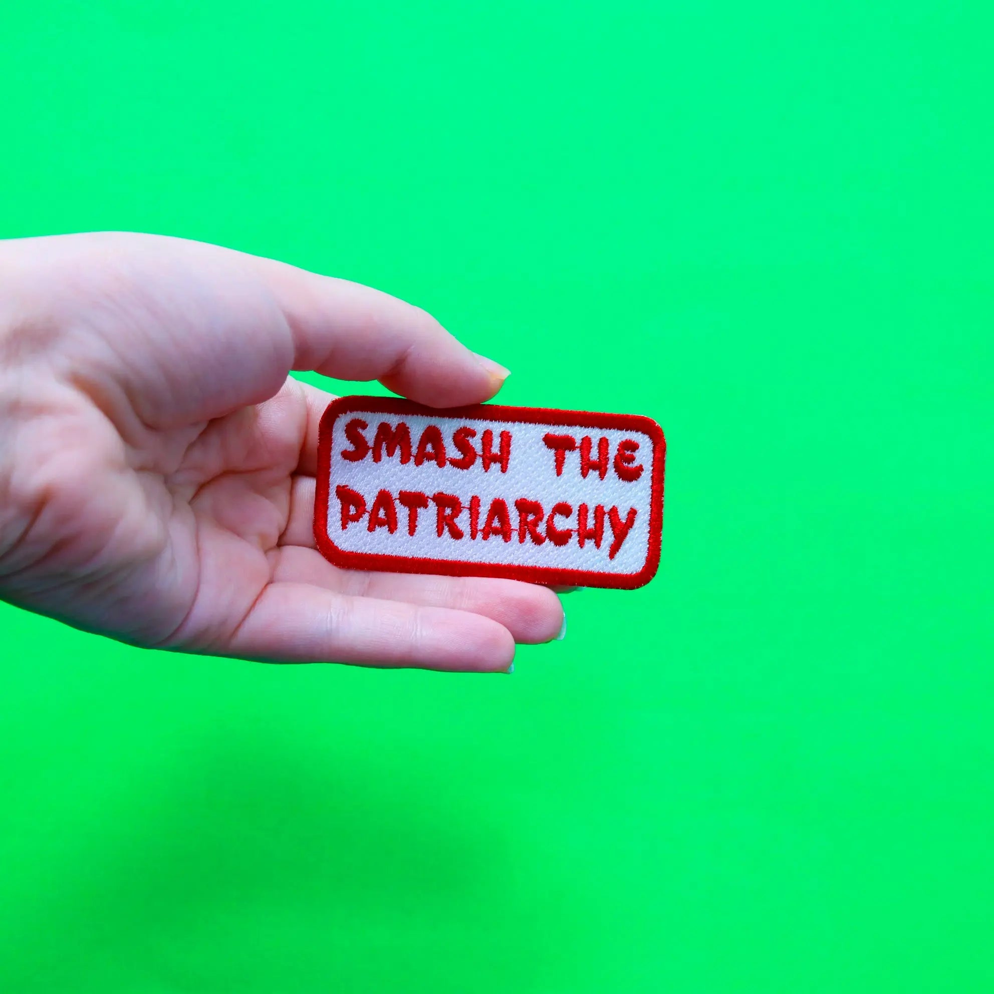 Red Smash The Patriarchy Box Embroidered Iron On Patch
