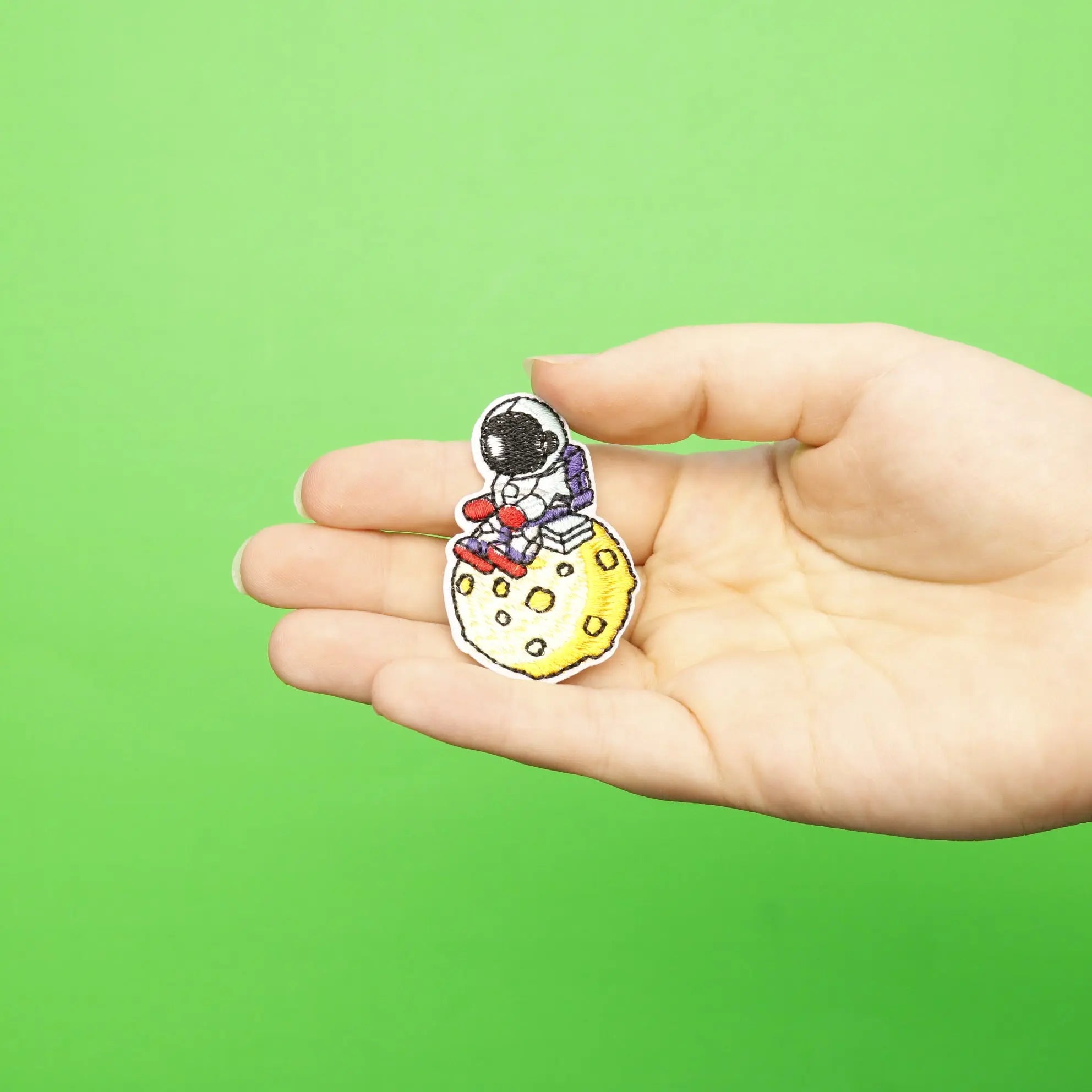 Small Astronaut Sitting On A Moon Embroidered Iron On Patch