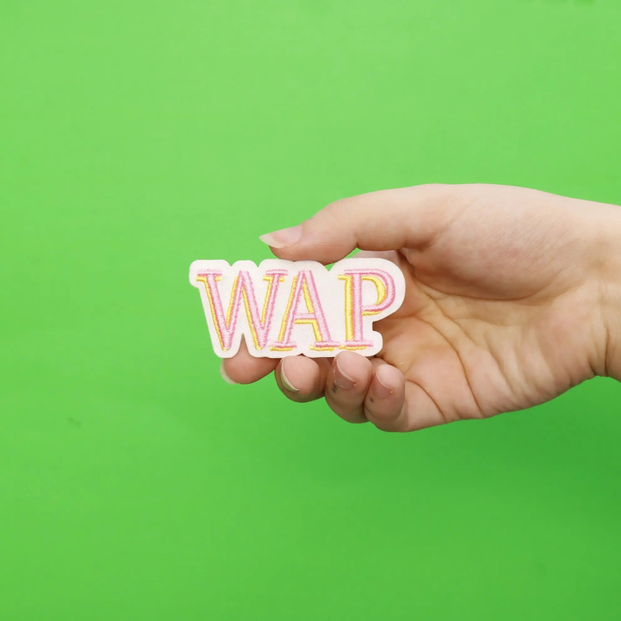 Pink And Yellow WAP Embroidered Iron On Patch