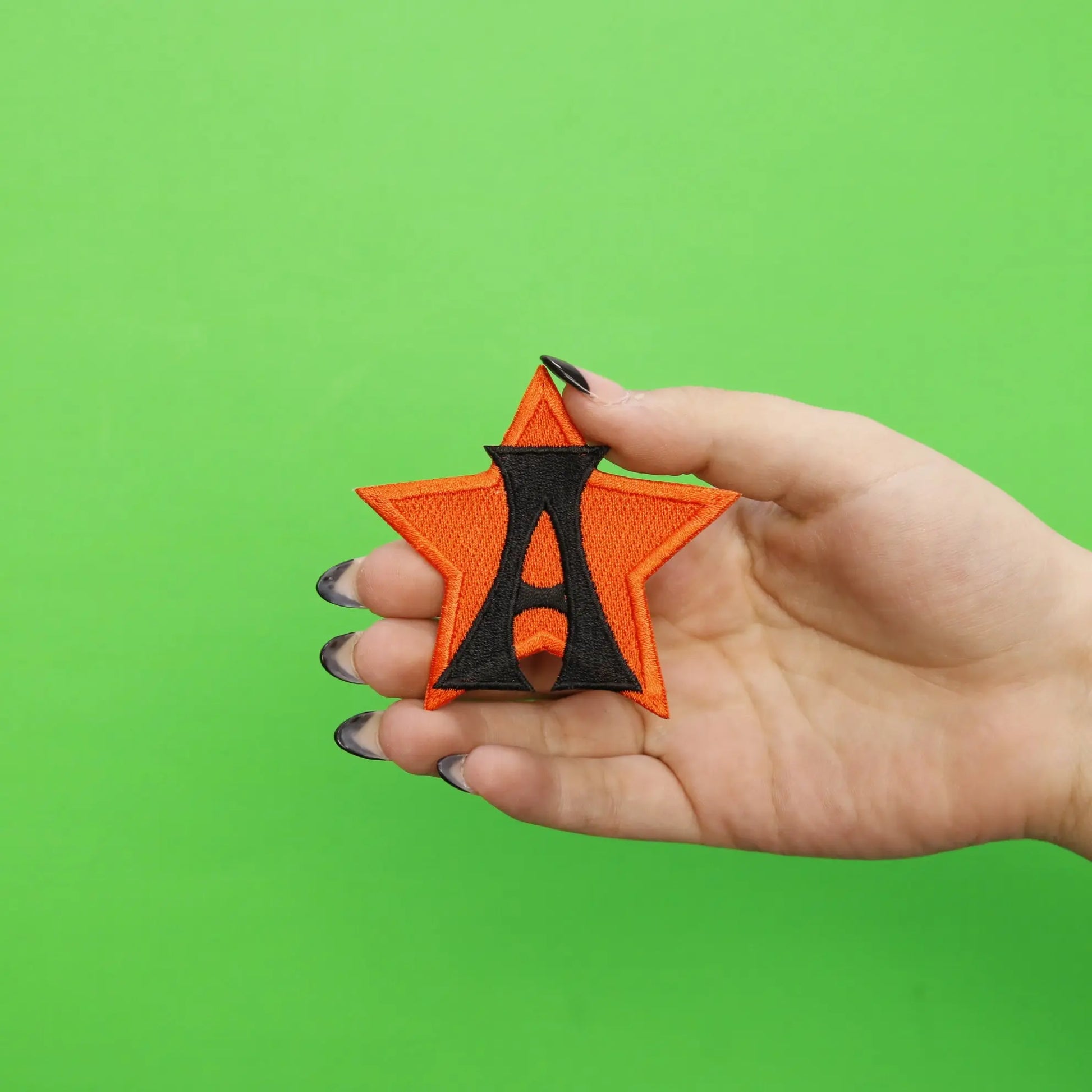 Orange Star With Letter A Embroidered Iron On Patch
