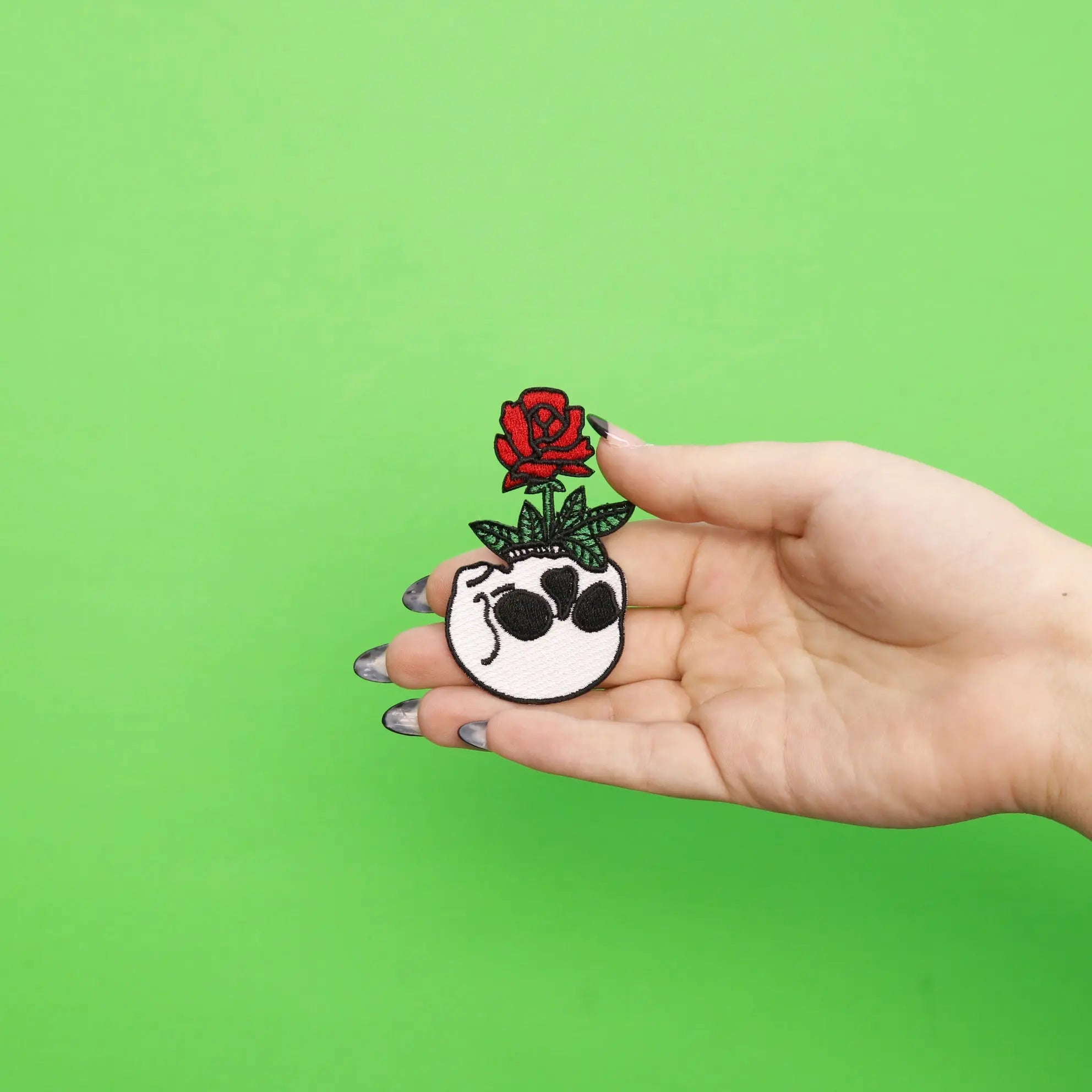 Rose In Skull Flower Pot Iron On Embroidered Patch