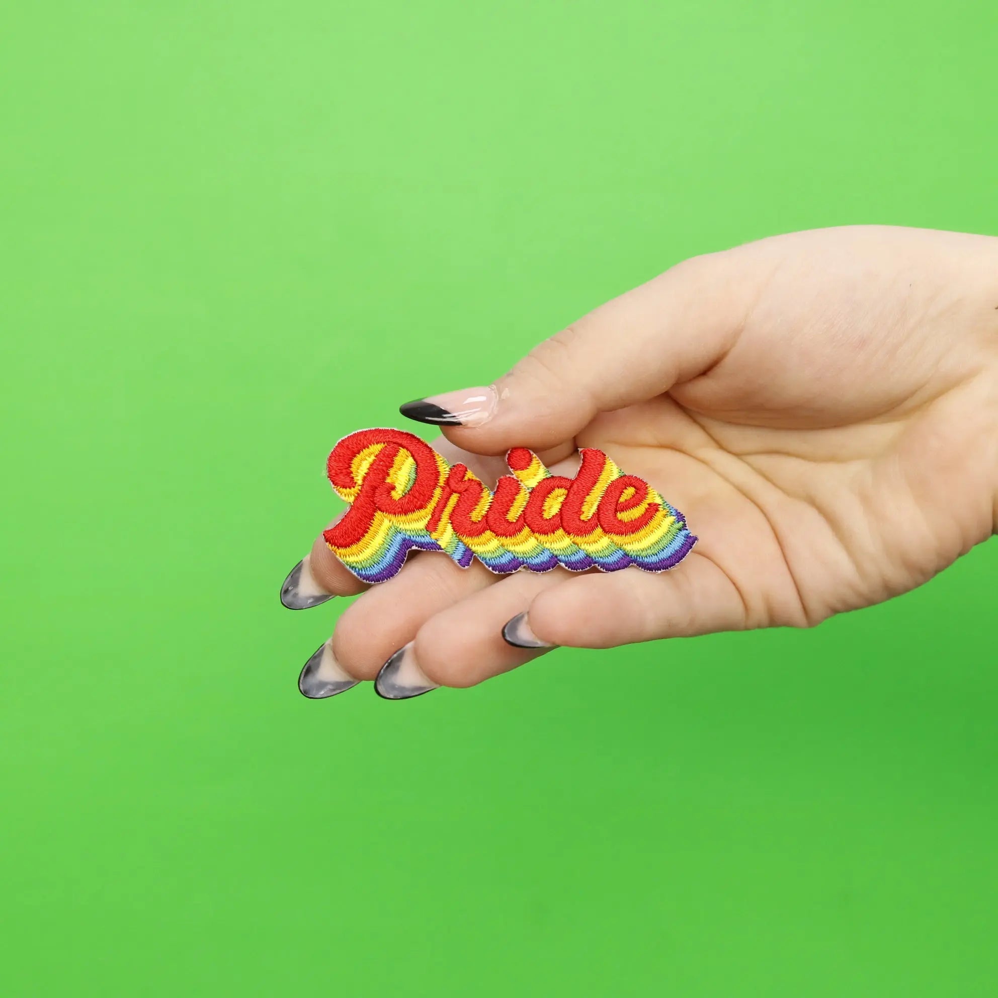 Rainbow Pride Script Embroidered Iron On Patch