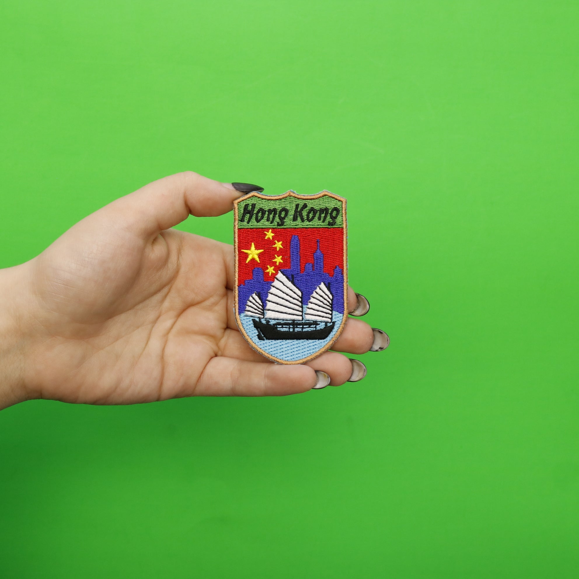 Hong Kong China Shield Iron On Embroidered Patch