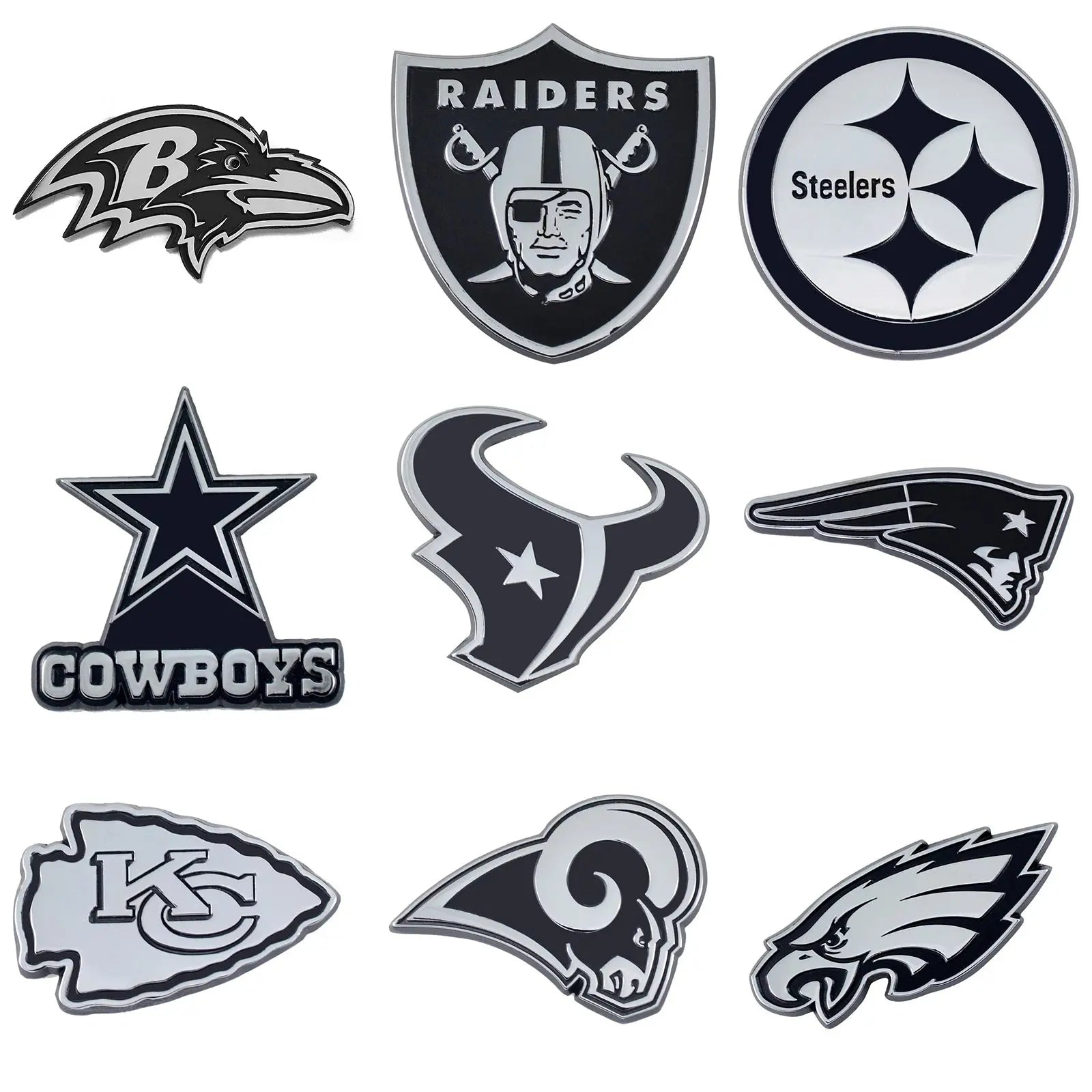 NFL All Teams Premium Chrome Plated Solid Metal Car Auto Emblems Official Logo