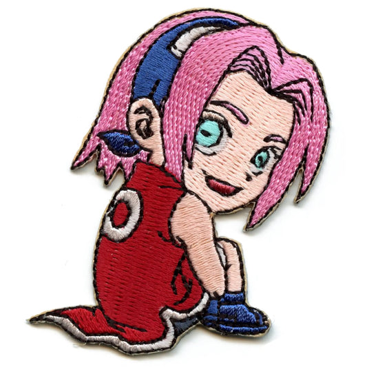 Naruto Sakura Patch Chibi Doll Sitting Embroidered Iron On