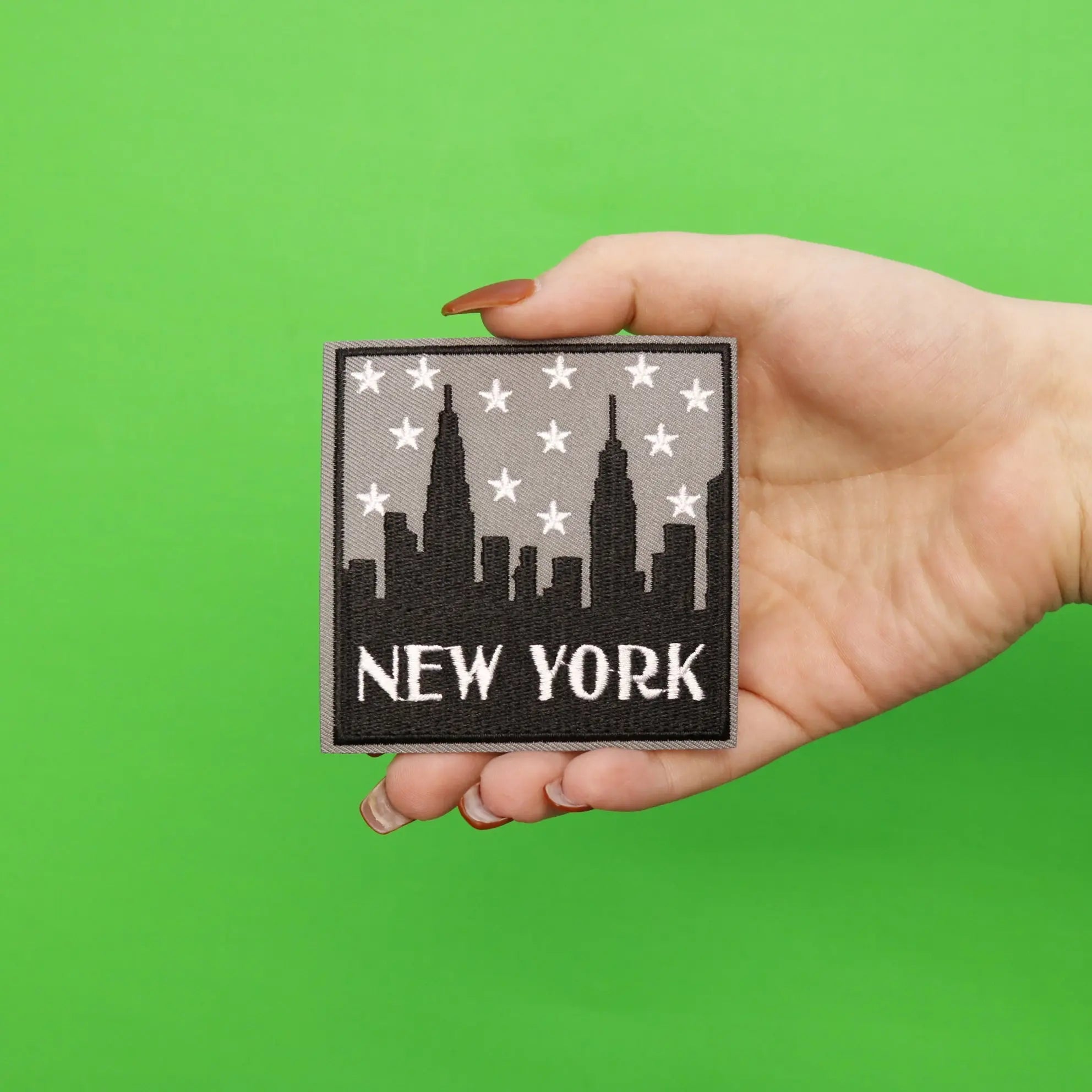 New York Skyline Silhouette With Stars Iron On Patch
