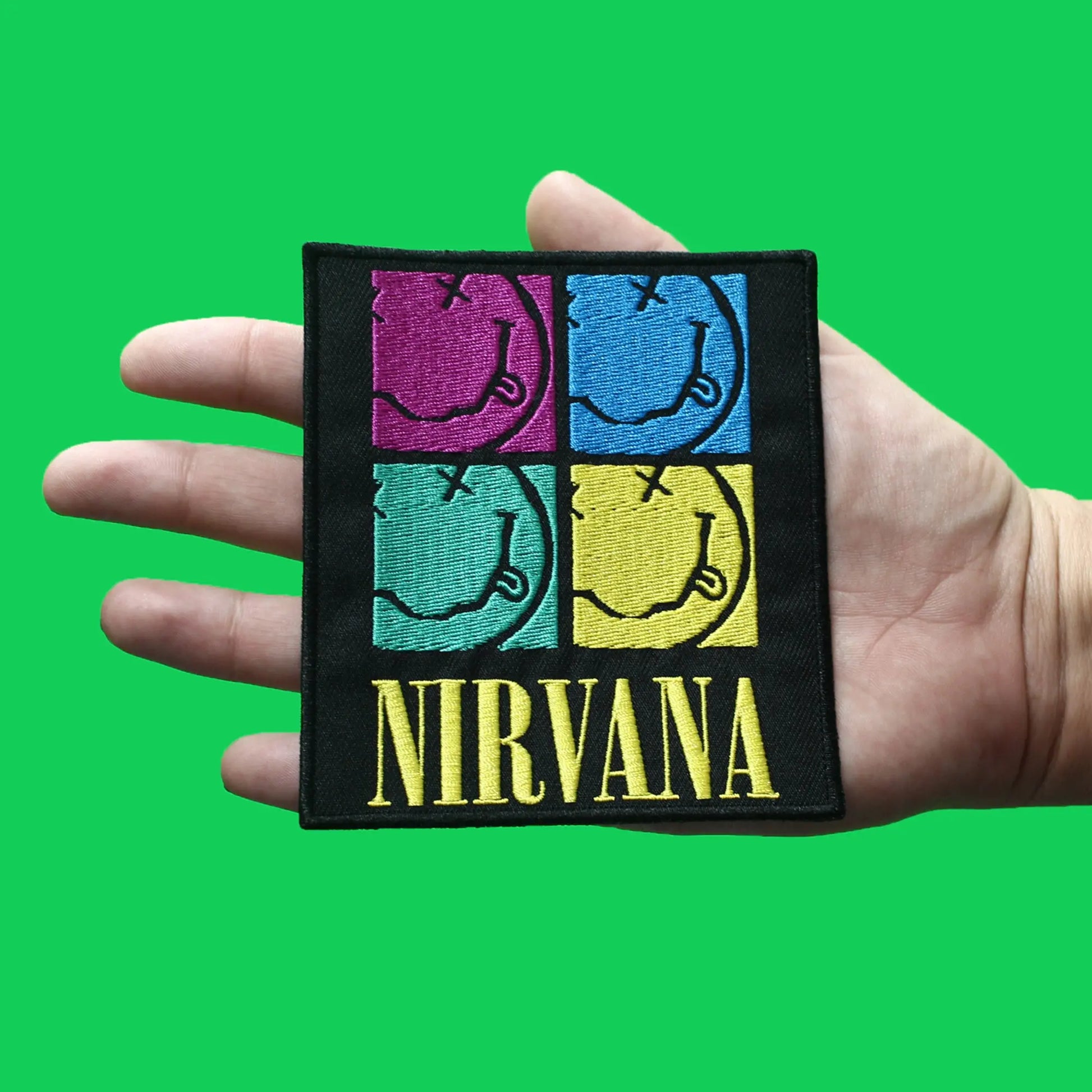 Nirvana Colorful Smiley Squares Patch Grunge Rock Band Embroidered Iron On