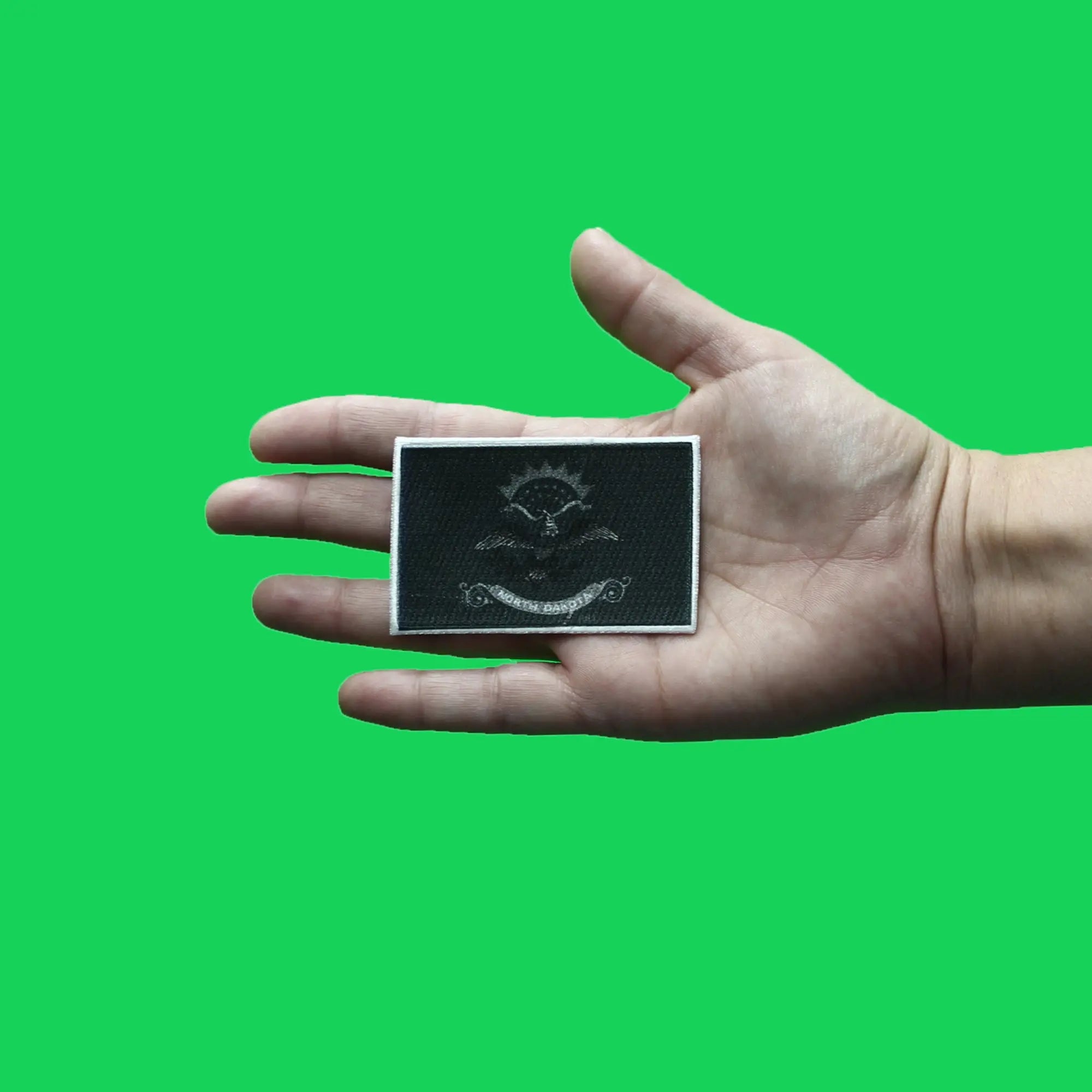 North Dakota Patch State Flag Grayscale Embroidered Iron On