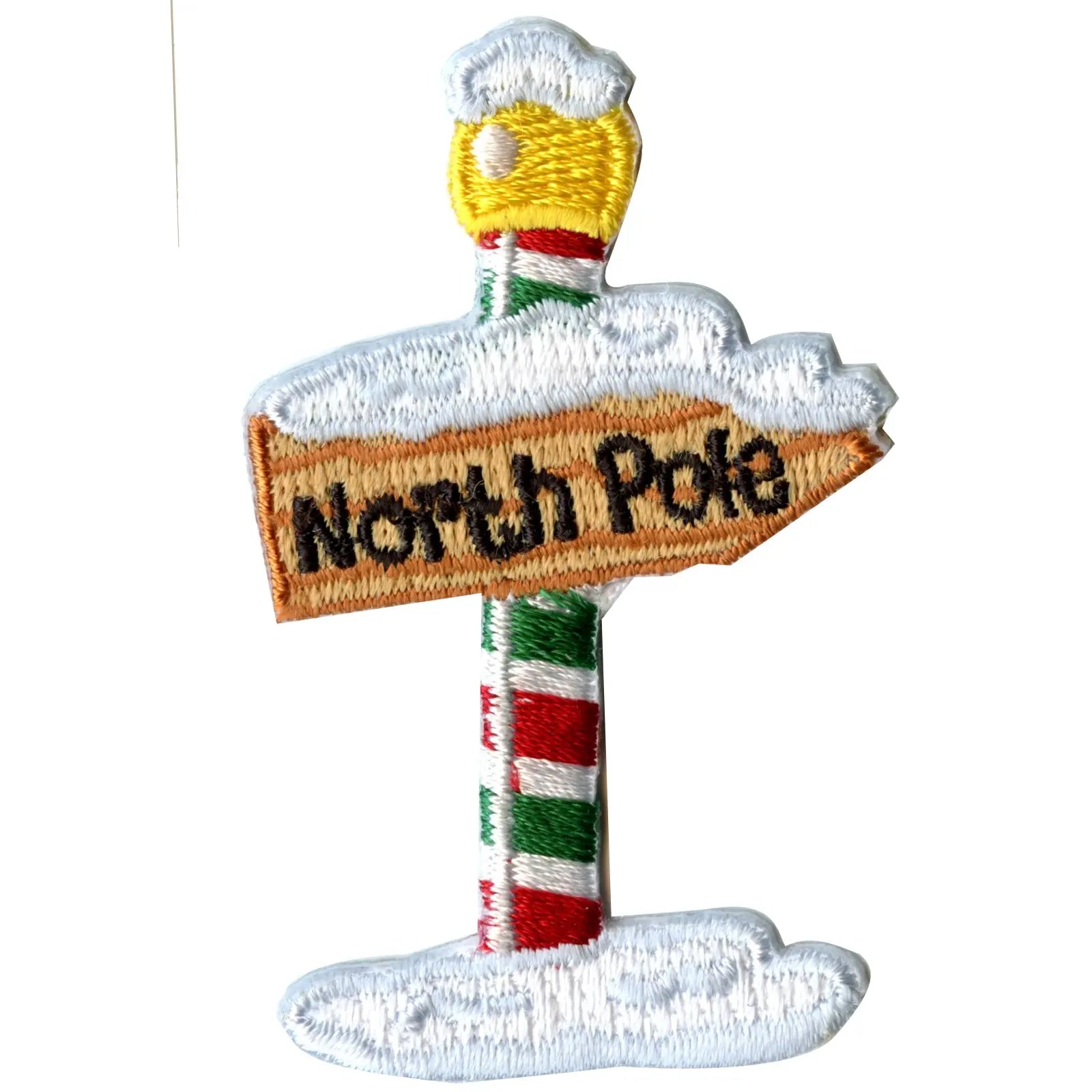 Snow Covered North Pole Sign Embroidered Iron On Patch