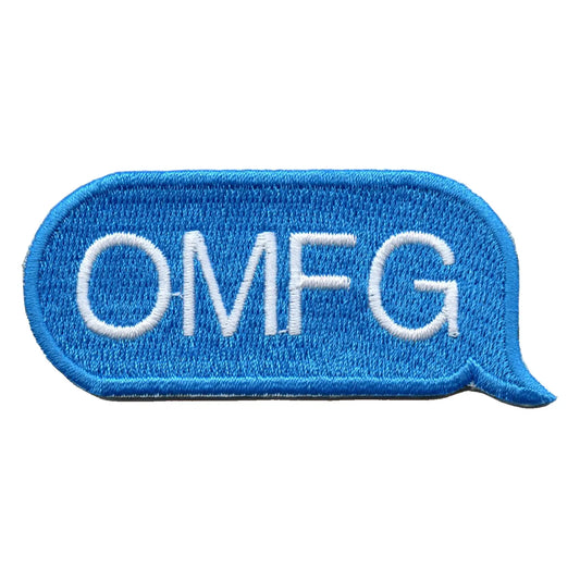 OMFG Blue Text Bubble Embroidered Iron On Patch