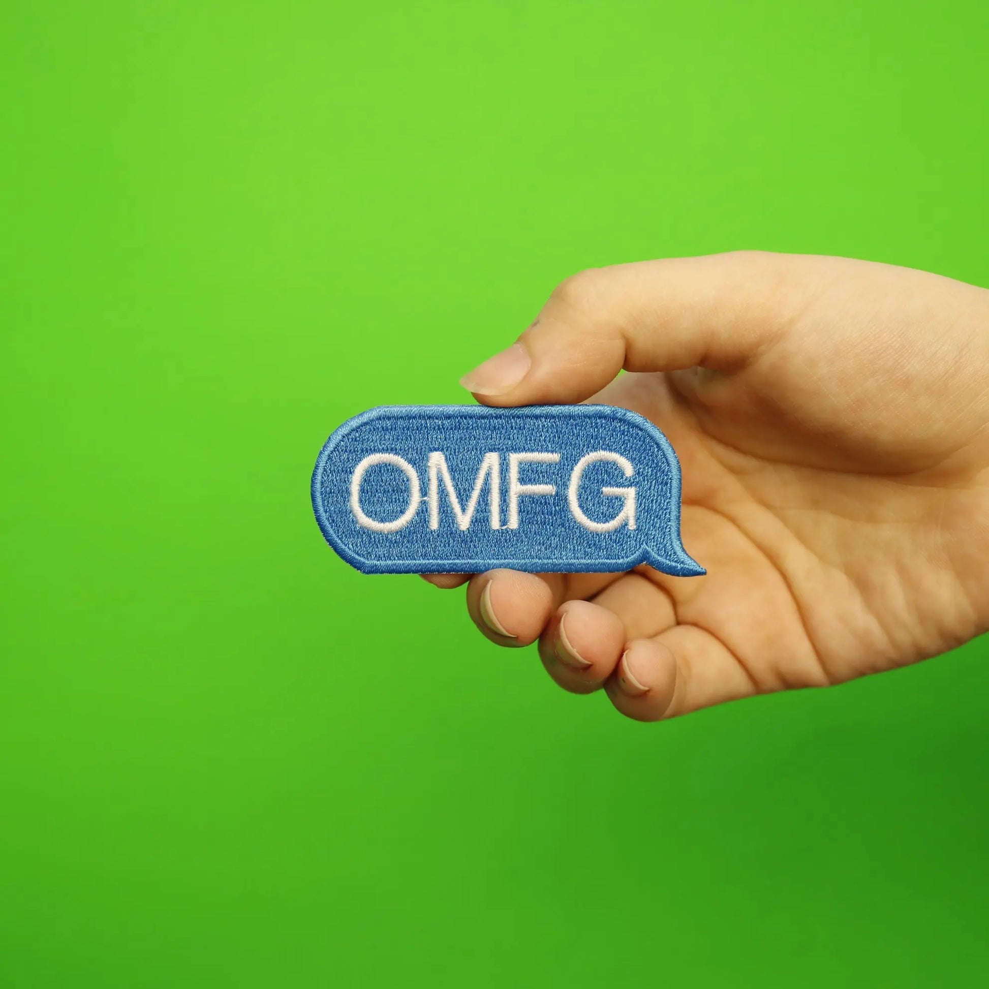 OMFG Blue Text Bubble Embroidered Iron On Patch