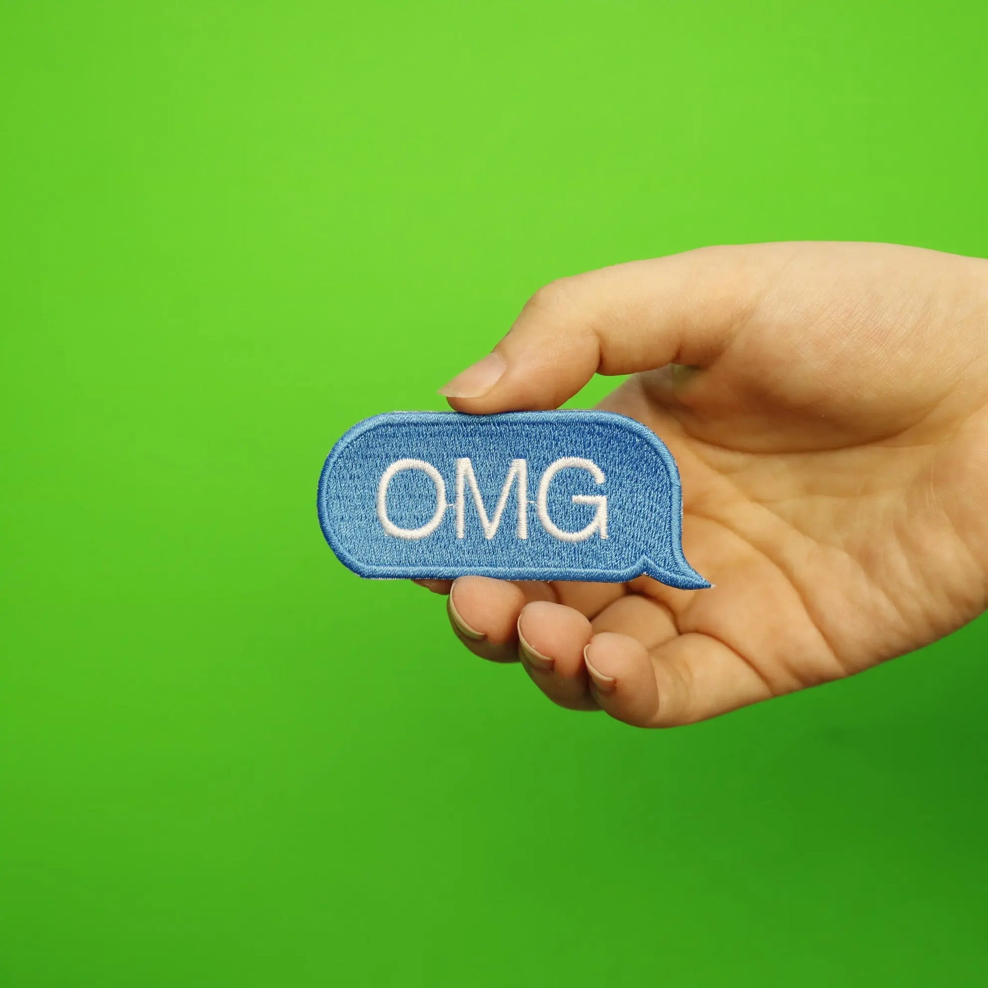 OMG Blue Text Bubble Embroidered Iron On Patch