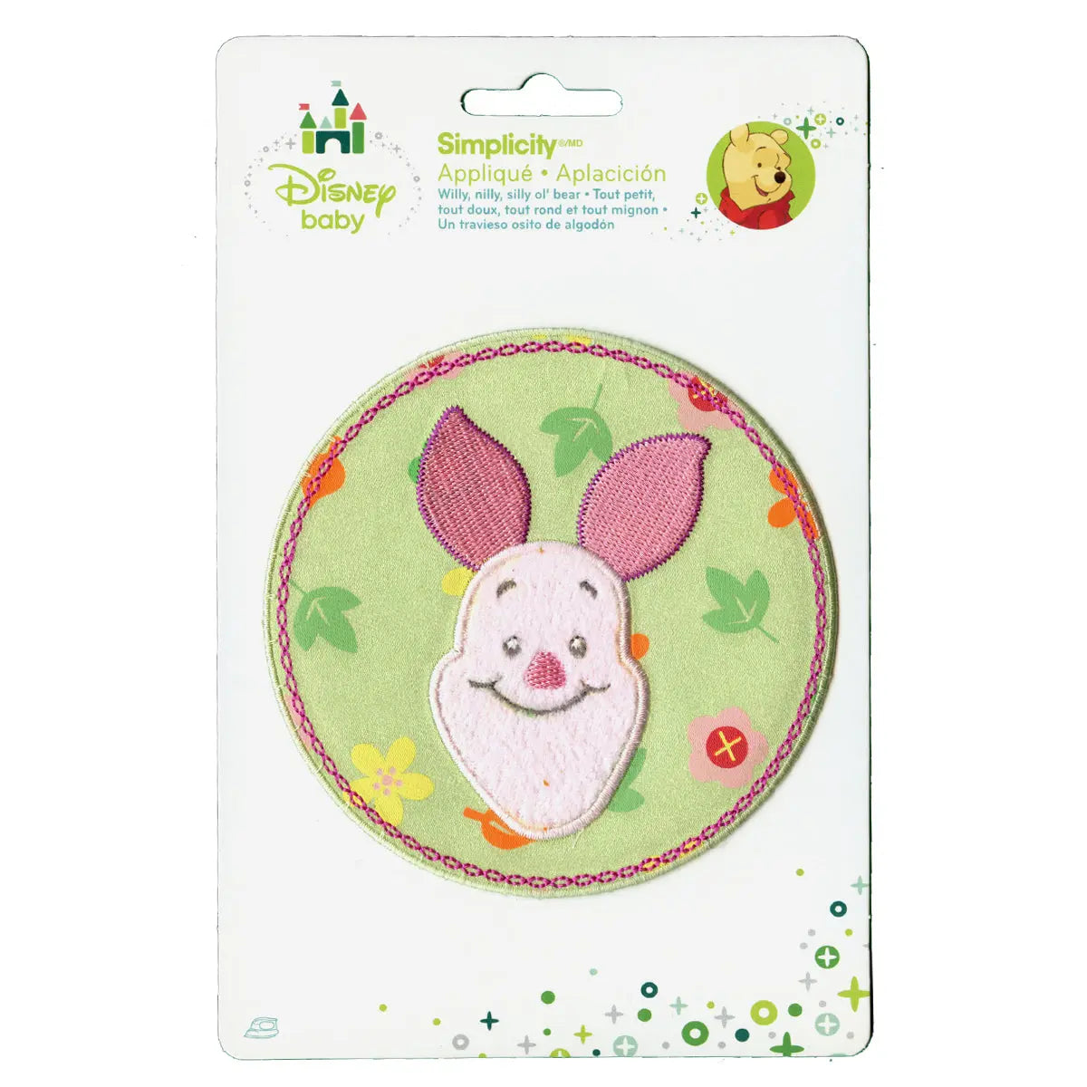 Disney Piglet Head In Flower Circle Embroidered Applique Iron On Patch