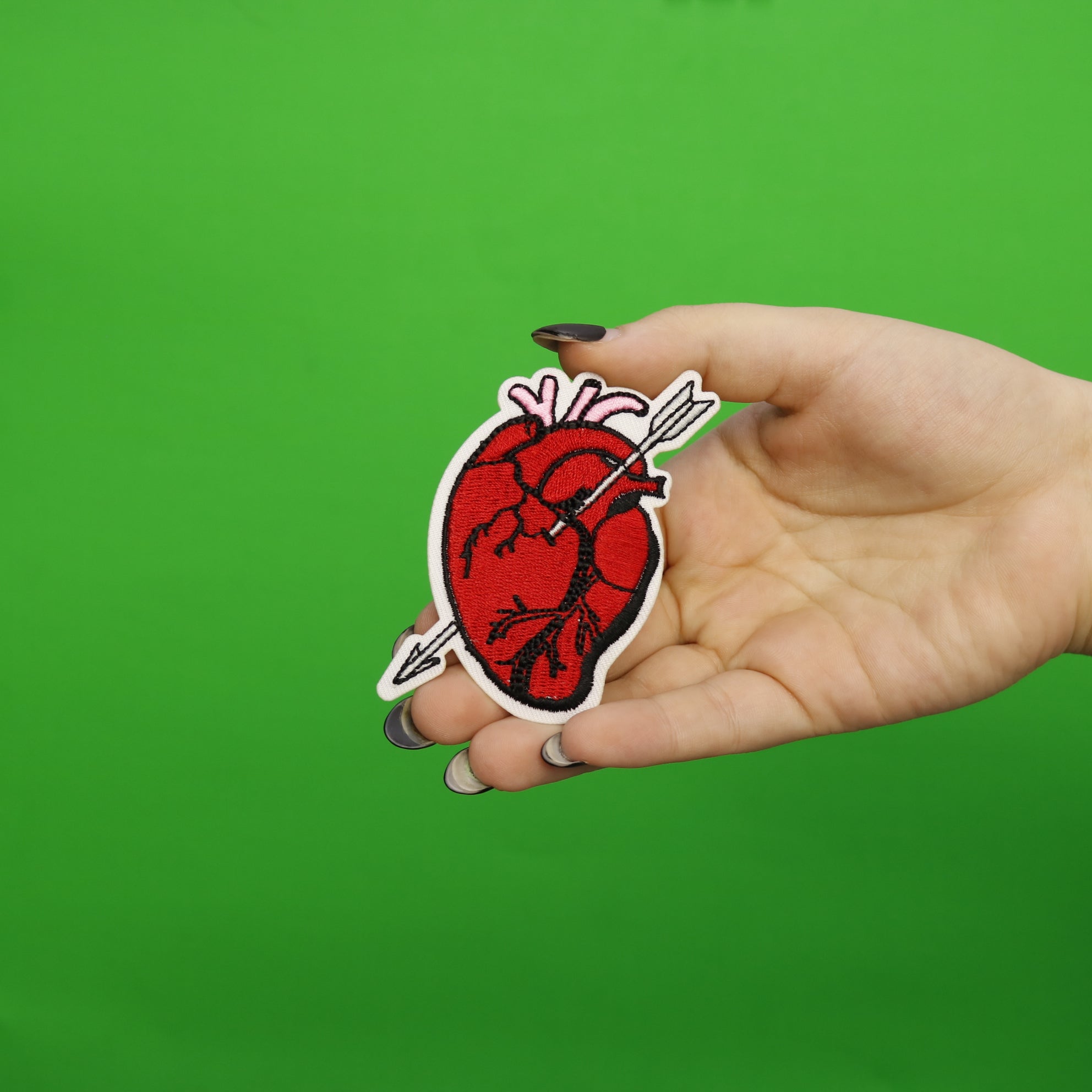 Realistic Anatomical Heart With Arrow Embroidered Iron On Patch