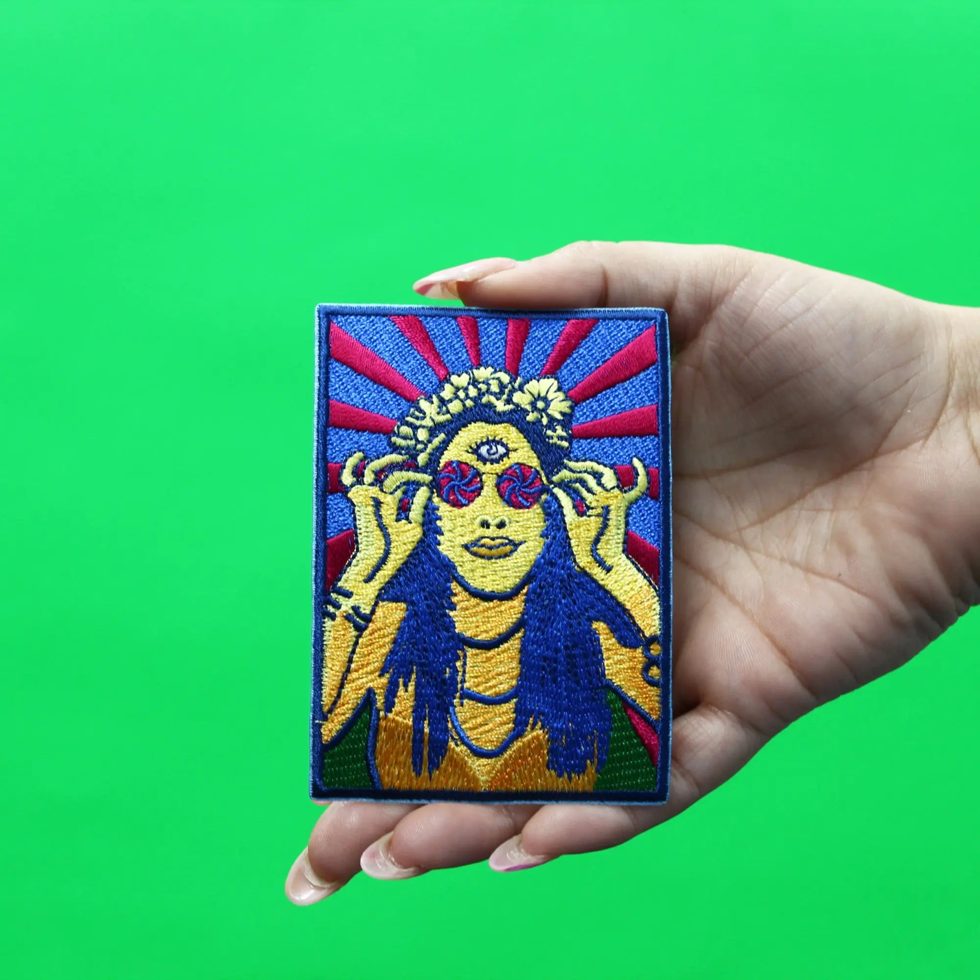 Hippie Chick Patch Psychedelic Style Embroidered Iron On