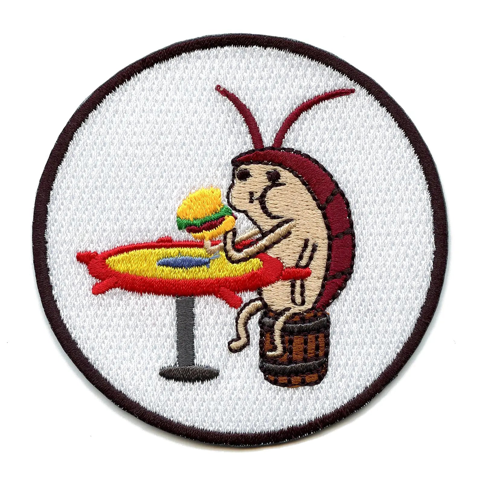 Cartoon Roach Eating Burger Embroidered Iron On Patch