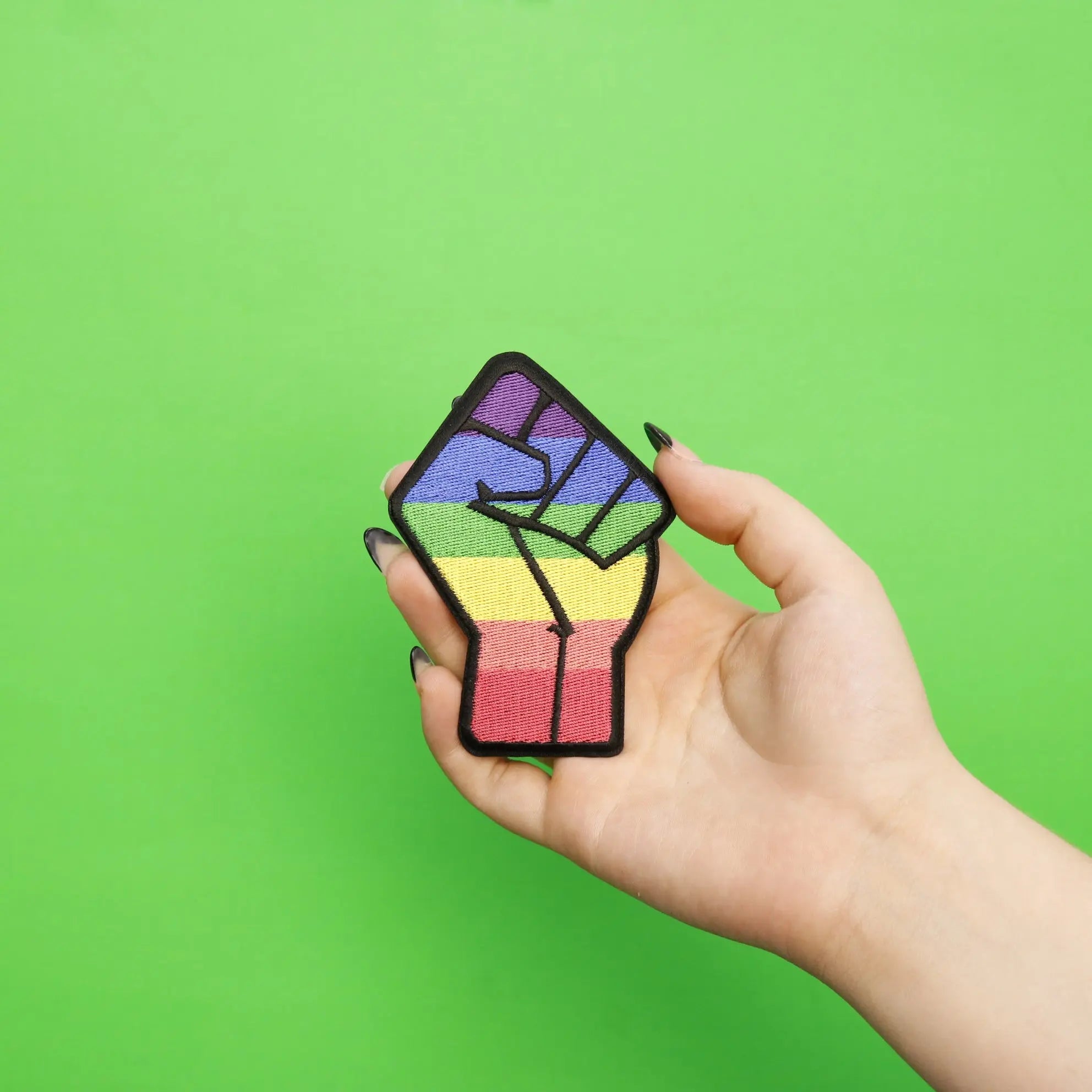 BLM Gay Pride Fist Embroidered Iron On Patch - Die Cut