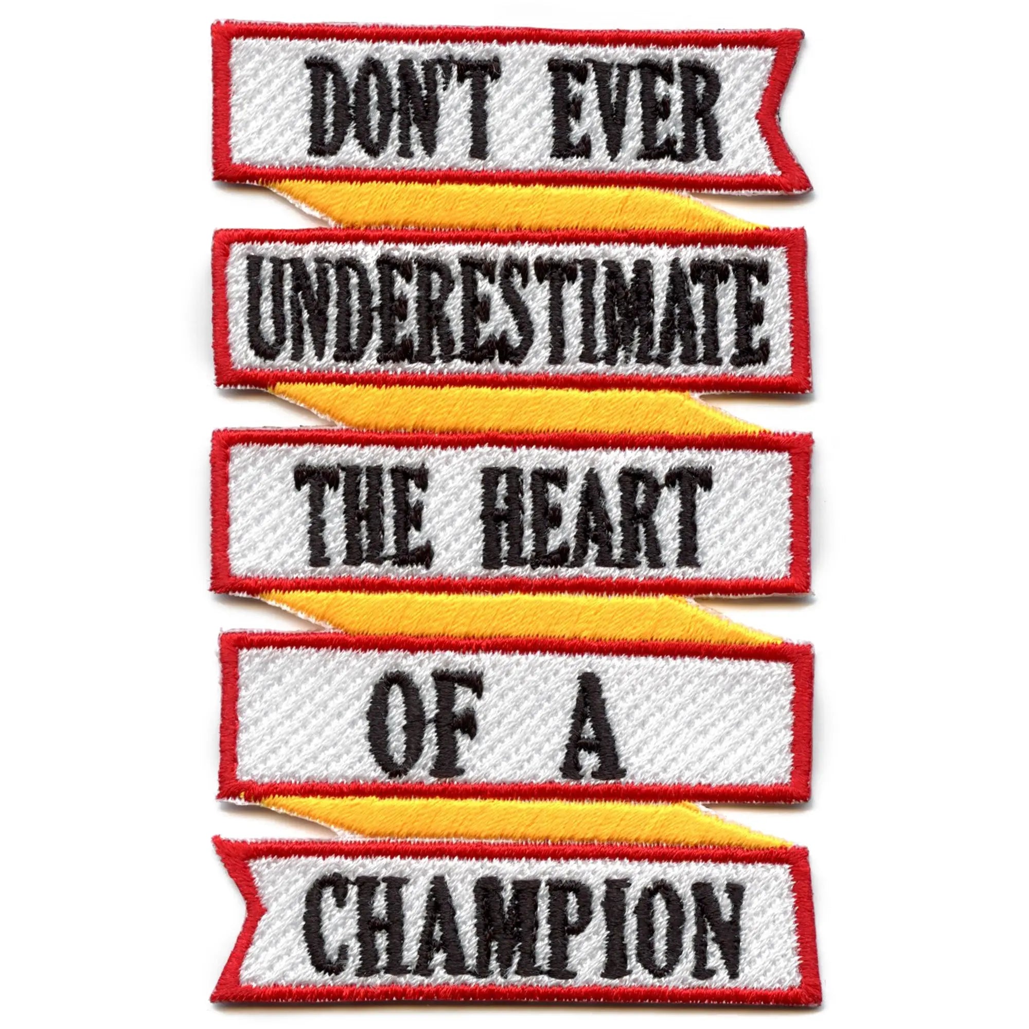 Don't Ever Underestimate The Heart of A Champion Rudy T Quote Houston Iron On Embroidered Patch