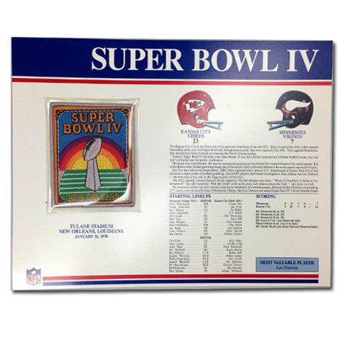 1970 NFL Super Bowl IV Logo Willabee & Ward Patch With Header Board (Kansas City Chiefs vs. Minnesota Vikings)