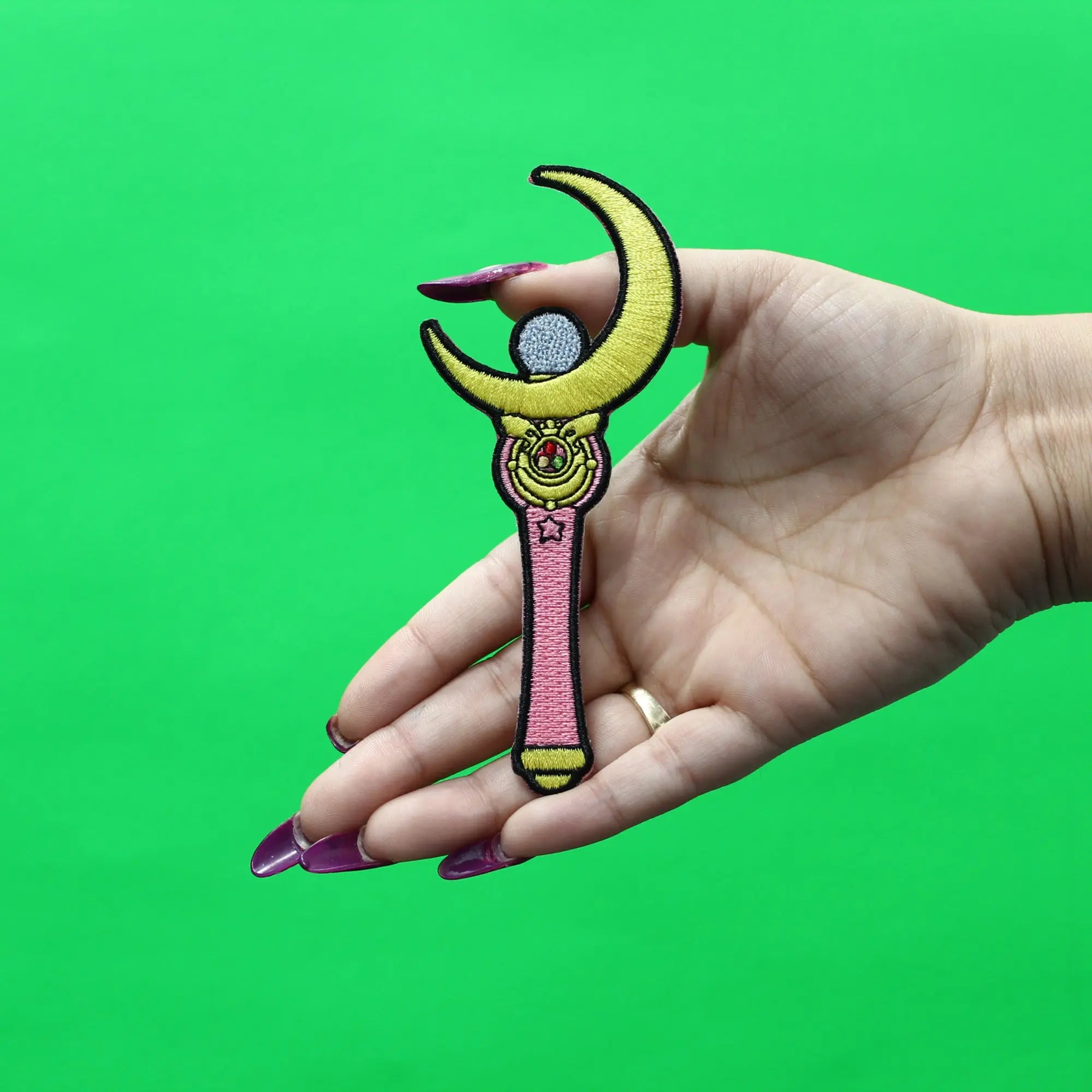 Sailor Moon Crescent Moon Wand Patch Moon Stick Embroidered Iron