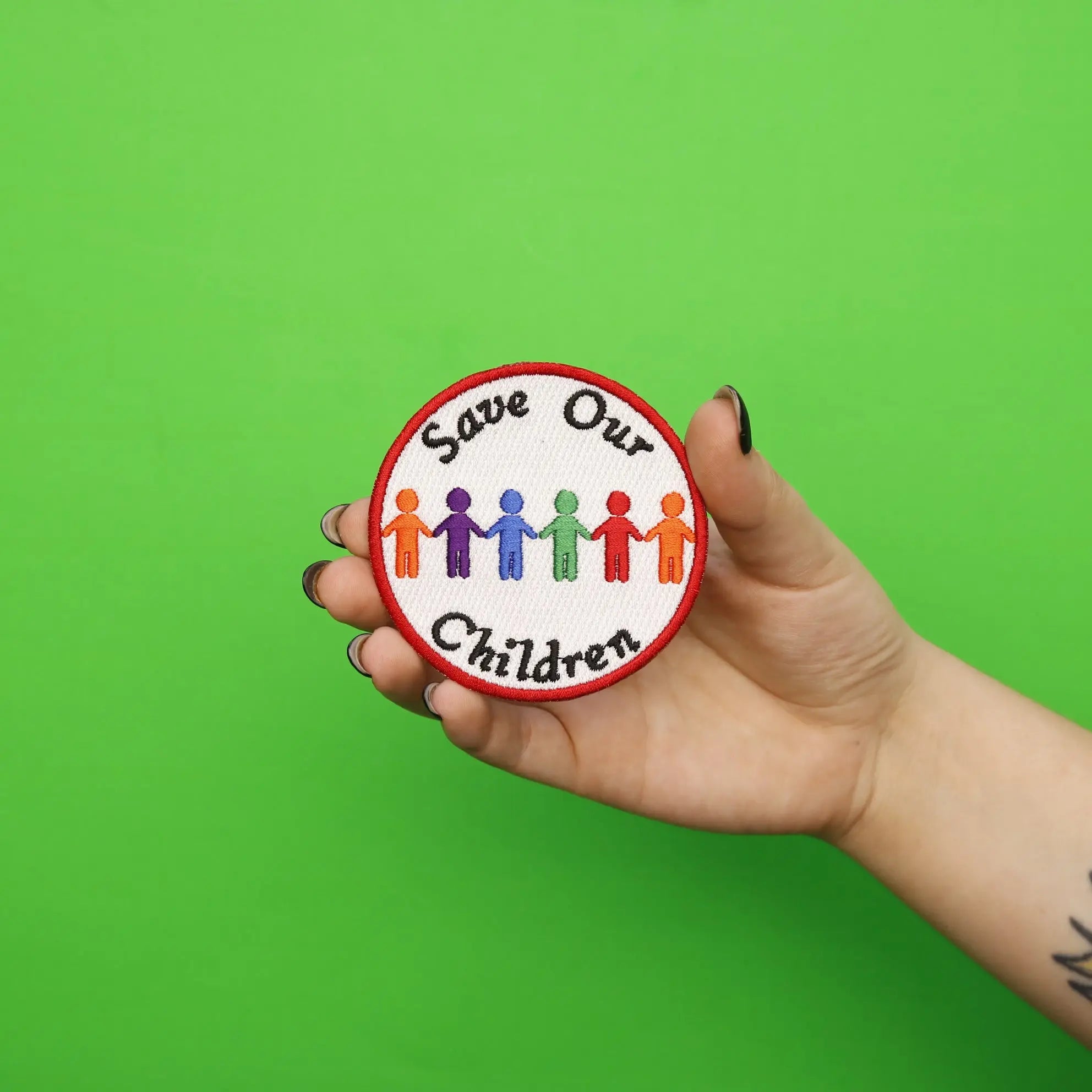 Save Our Children Round Embroidered Iron On Patch