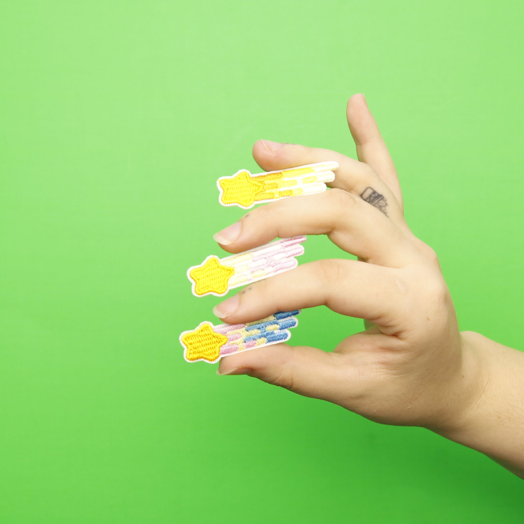 Small Colorful Shooting Stars Trio Embroidered Iron On Patch (3 Pack)