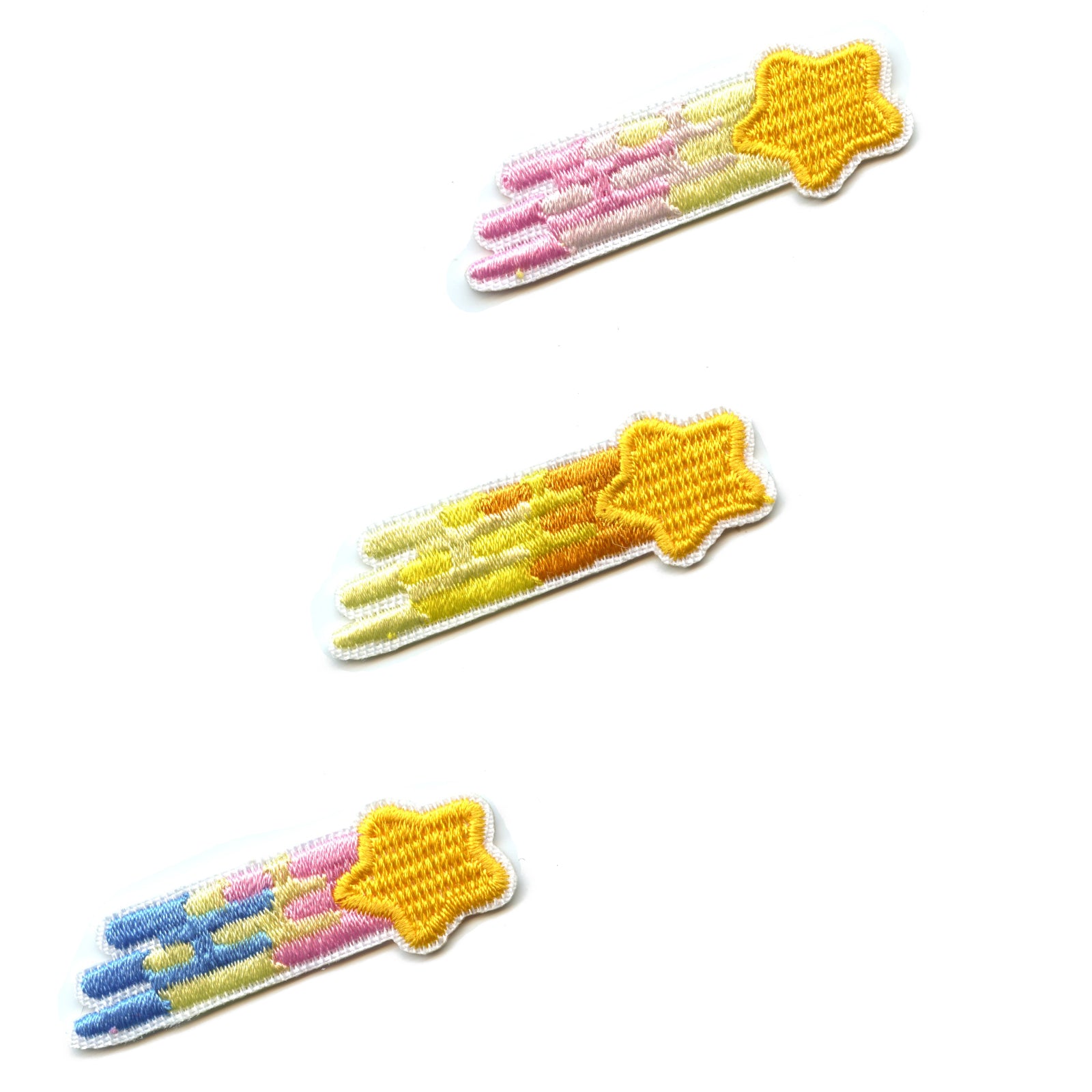 Small Colorful Shooting Stars Trio Embroidered Iron On Patch (3 Pack)