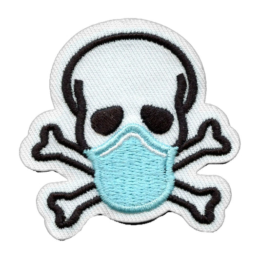 Skull And Crossbones Wearing A Mask Embroidered Iron-On Patch