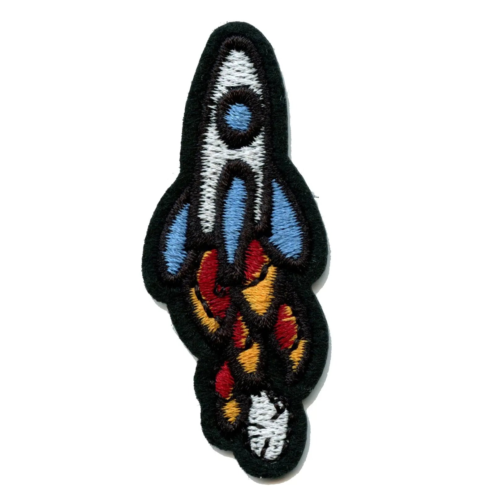 Small Blue Rocket Ship Launching Embroidered Iron On Patch