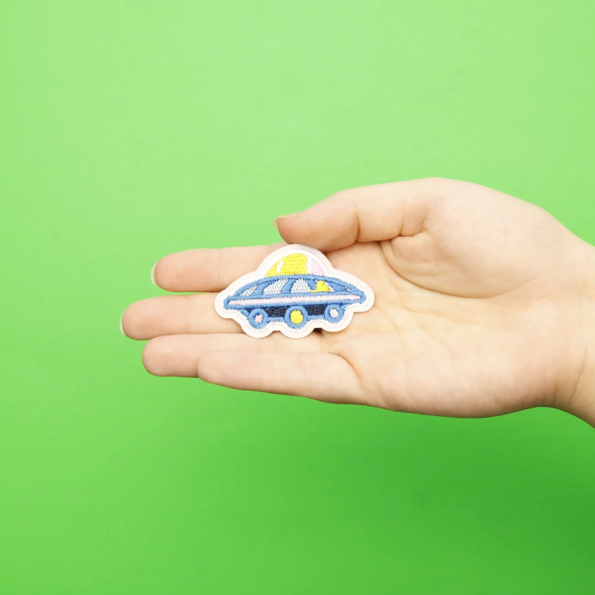 Small Blue UFO Alien Spaceship Embroidered Iron On Patch